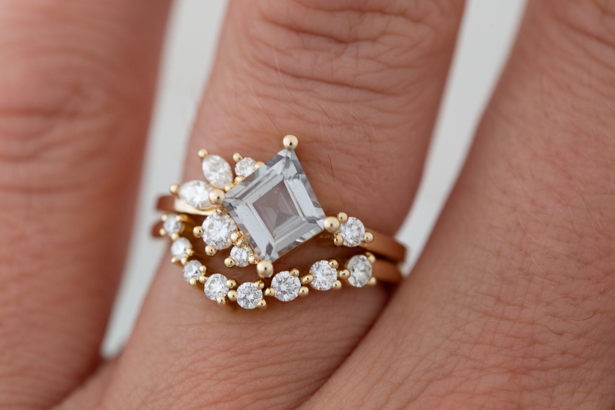 Alden Ring | Gray Sapphire Rhombus + Diamond Cluster Engagement Ring 1.52 ct | 14k Recycled Gold | One of a Kind