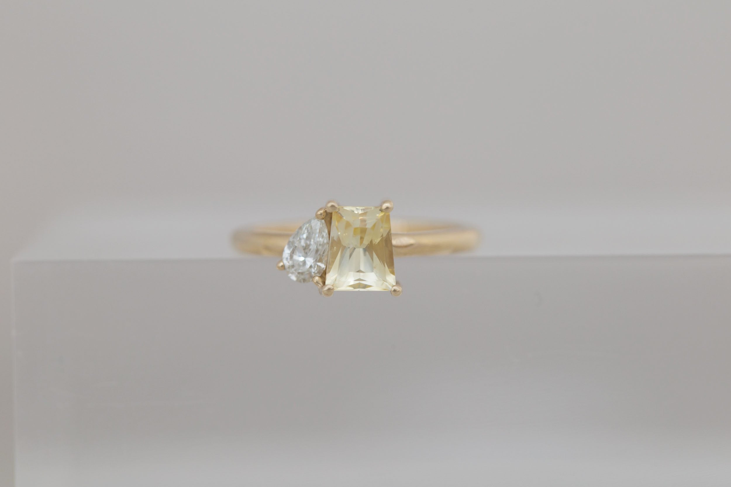 Liana Ring | Yellow Trapezoid Sapphire 1.52 ct + Pear Diamond Engagement Ring 0.28 ct | 14k Recycled Gold | One of a Kind