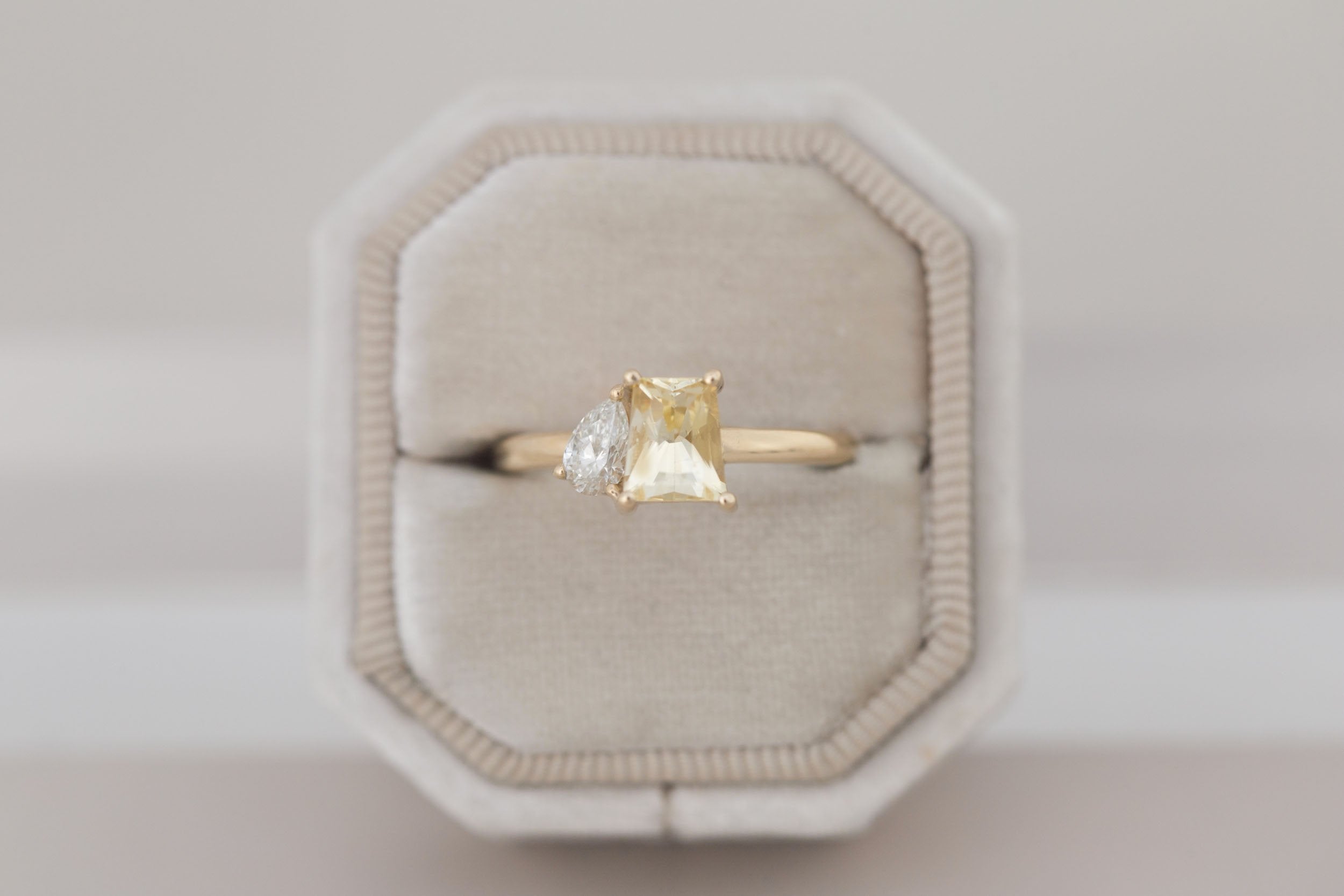 Liana Ring | Yellow Trapezoid Sapphire 1.52 ct + Pear Diamond Engagement Ring 0.28 ct | 14k Recycled Gold | One of a Kind
