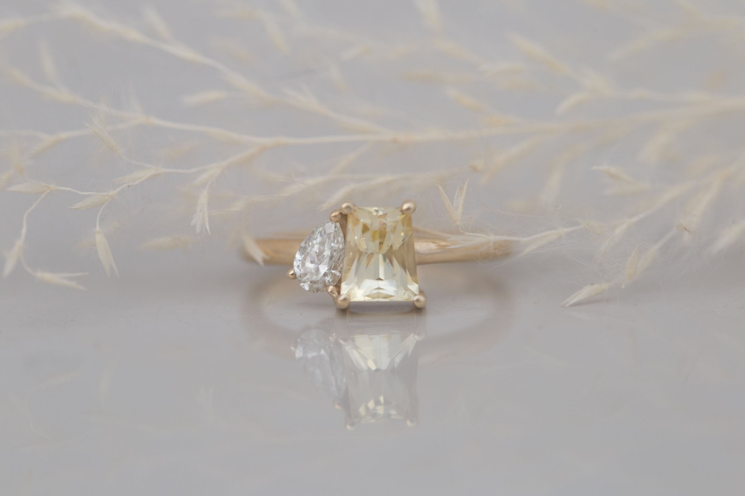 Liana Ring | Yellow Trapezoid Sapphire 1.52 ct + Pear Diamond Engagement Ring 0.28 ct | 14k Recycled Gold | One of a Kind