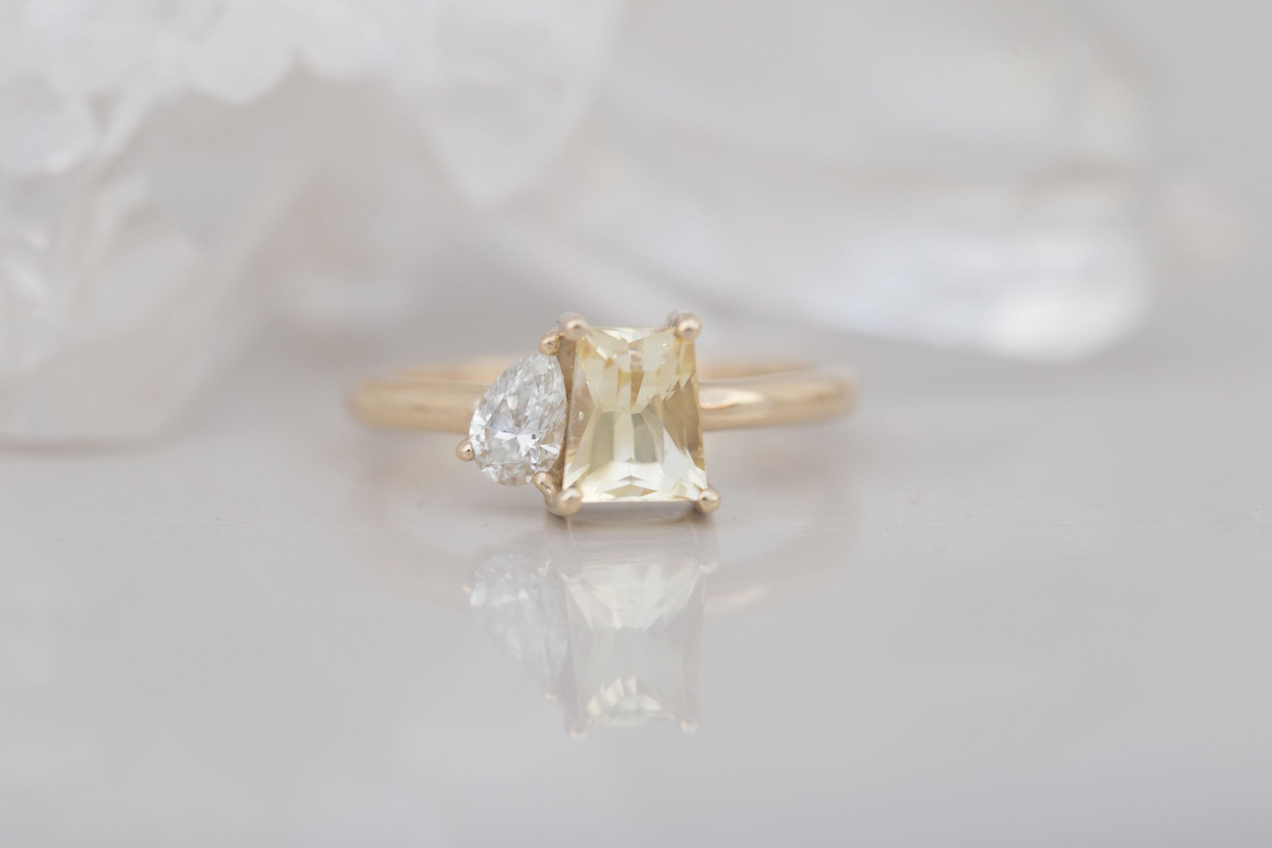 Liana Ring | Yellow Trapezoid Sapphire 1.52 ct + Pear Diamond Engagement Ring 0.28 ct | 14k Recycled Gold | One of a Kind