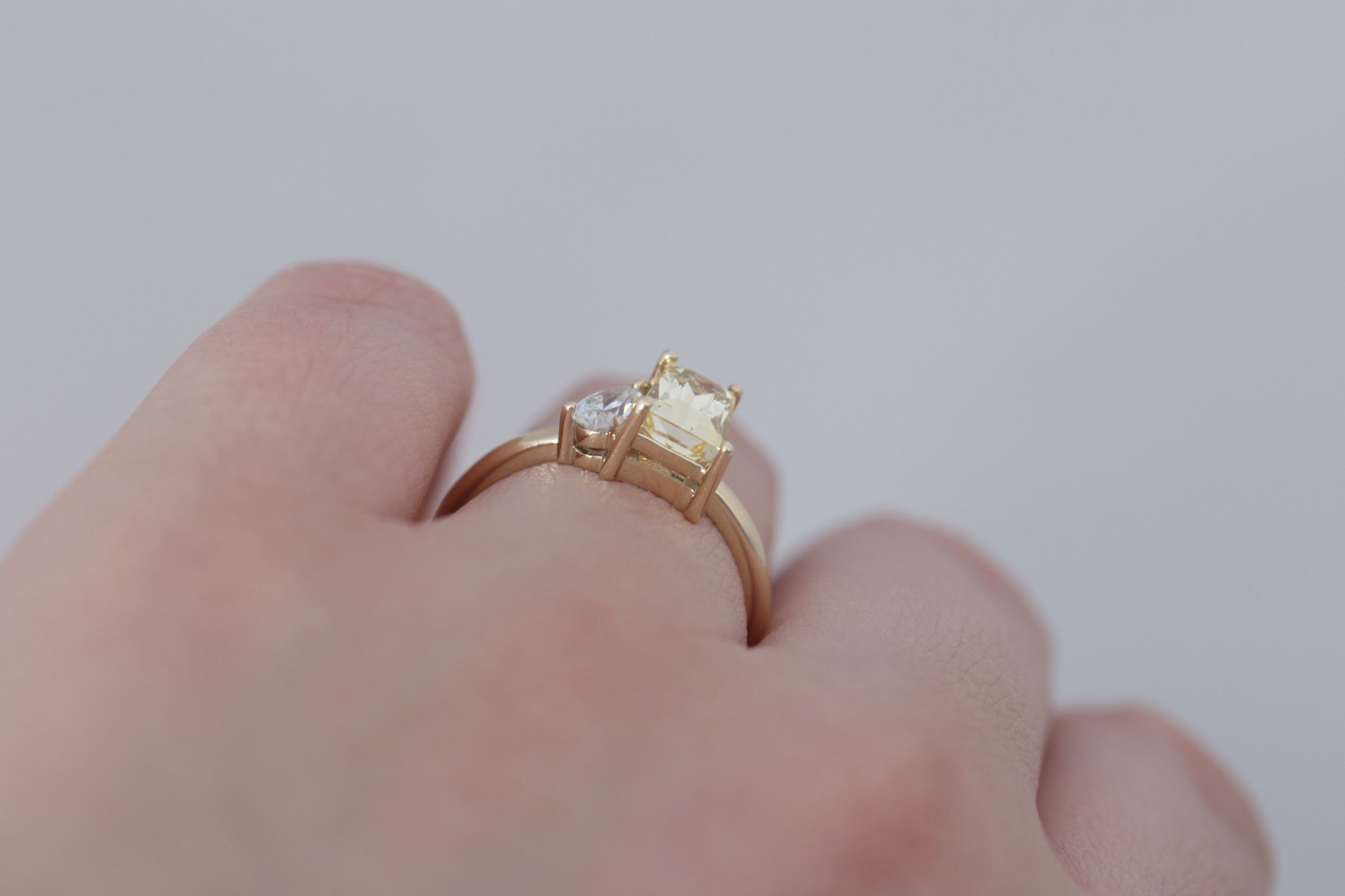 Liana Ring | Yellow Trapezoid Sapphire 1.52 ct + Pear Diamond Engagement Ring 0.28 ct | 14k Recycled Gold | One of a Kind
