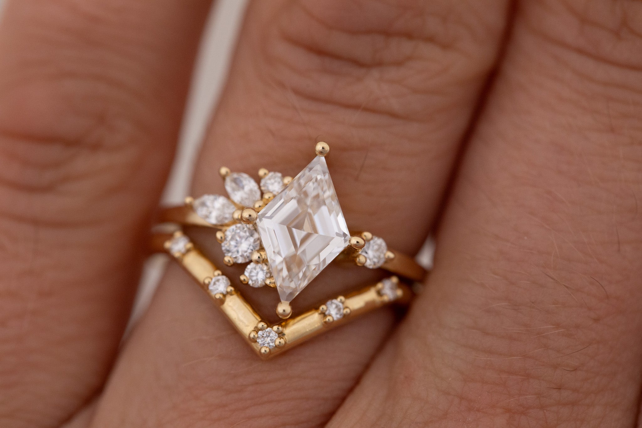 Alden Ring | Lab Diamond Rhombus + Diamond Cluster Engagement Ring 1.52 ct | 14k Recycled Gold | One of a Kind