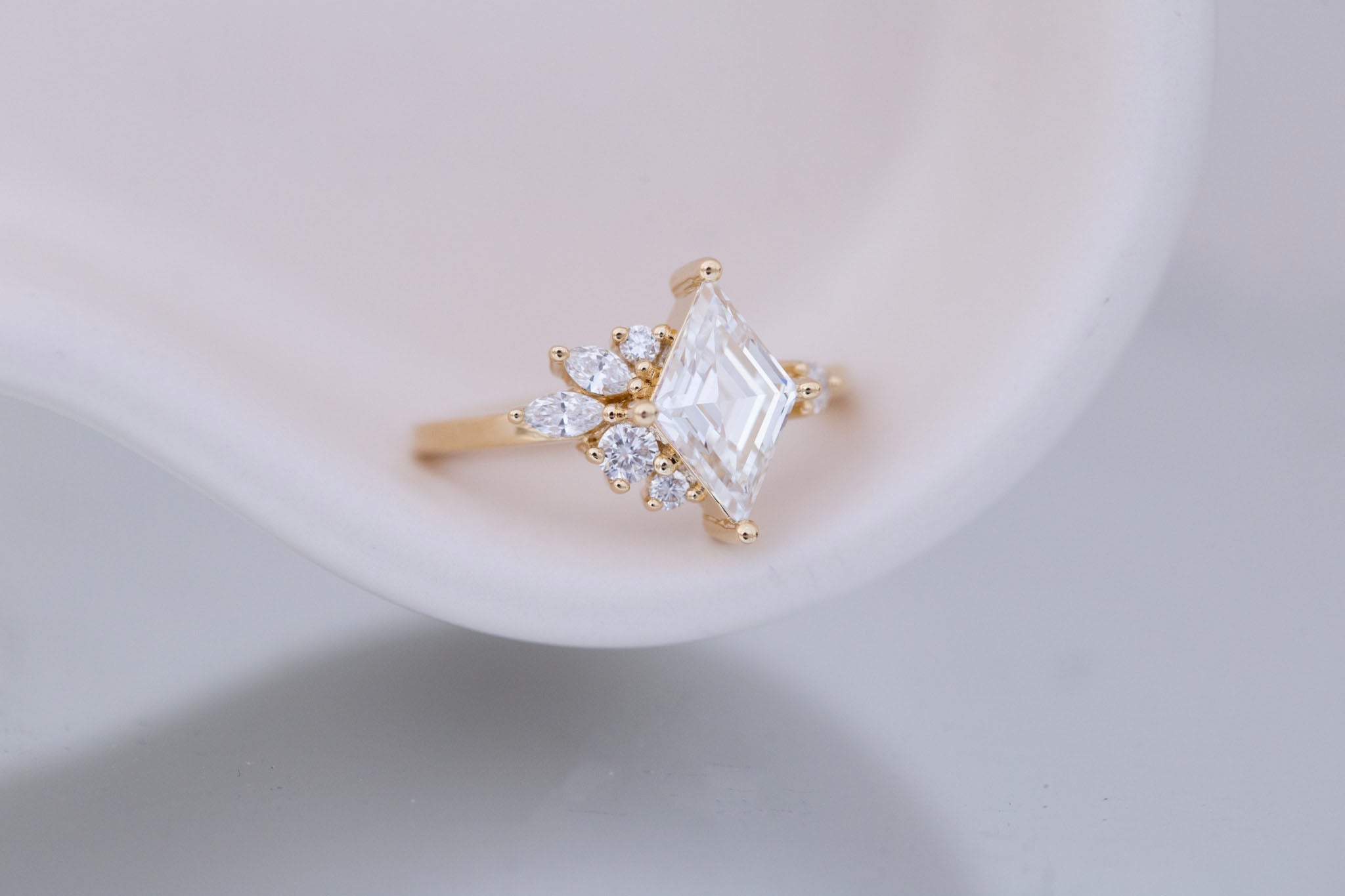 Alden Ring | Lab Diamond Rhombus + Diamond Cluster Engagement Ring 1.52 ct | 14k Recycled Gold | One of a Kind