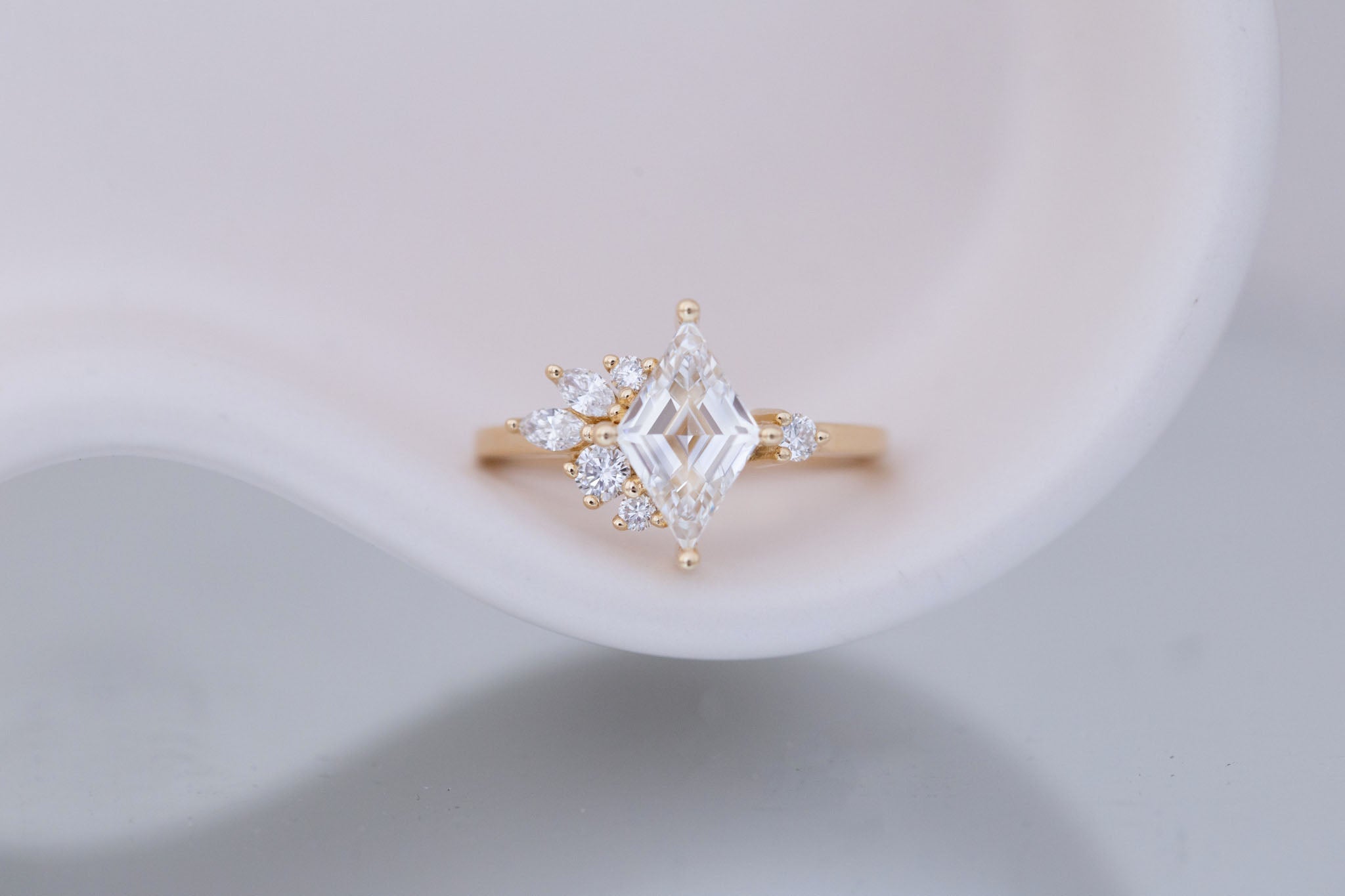 Alden Ring | Lab Diamond Rhombus + Diamond Cluster Engagement Ring 1.52 ct | 14k Recycled Gold | One of a Kind