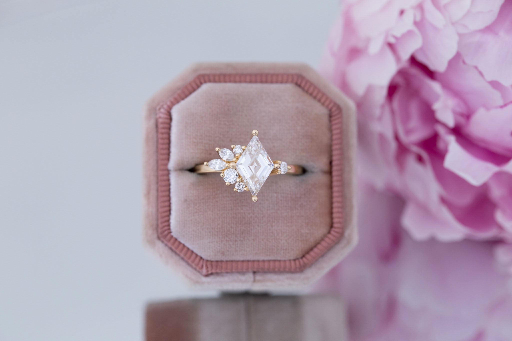 Alden Ring | Lab Diamond Rhombus + Diamond Cluster Engagement Ring 1.52 ct | 14k Recycled Gold | One of a Kind