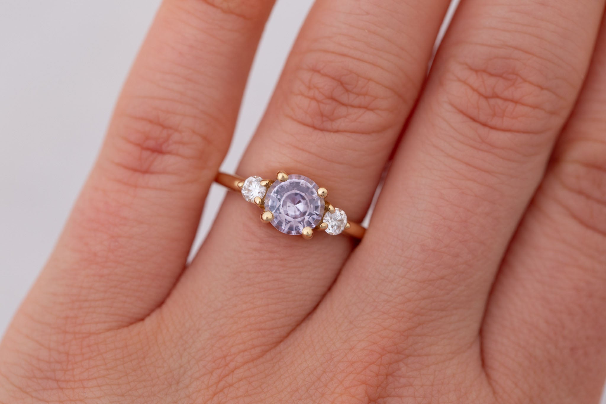 Maeve Ring | Icy Lavender Sapphire + Round Diamond Accent Engagement Ring 1.53 ct | 14k Recycled Gold | One of a Kind