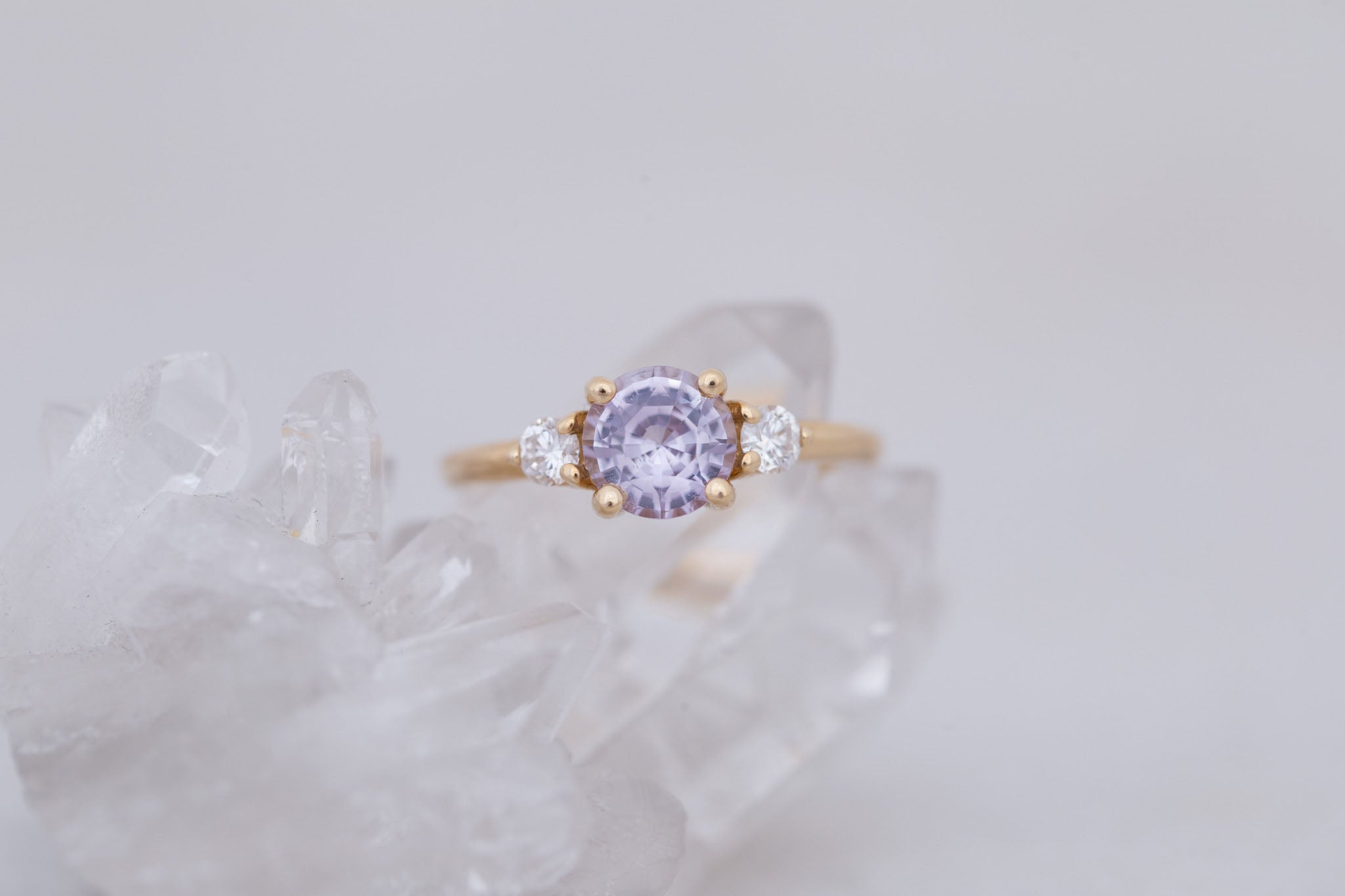 Maeve Ring | Icy Lavender Sapphire + Round Diamond Accent Engagement Ring 1.53 ct | 14k Recycled Gold | One of a Kind