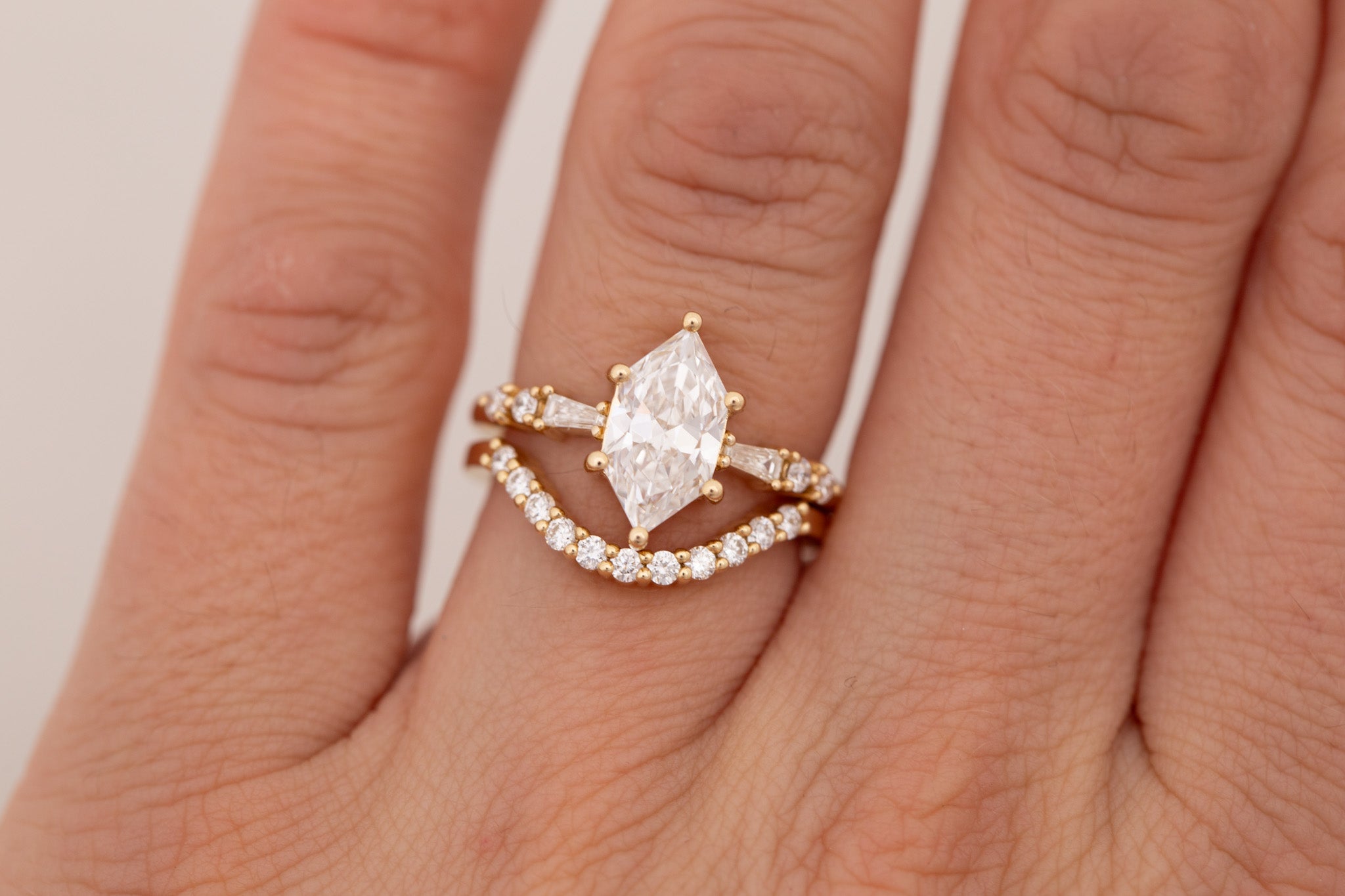 Liesel Ring | Lab Duchess Cut Diamond + Lab Diamond Baguette Accent Engagement Ring 1.53 ct | 14k Recycled Gold | One of a Kind
