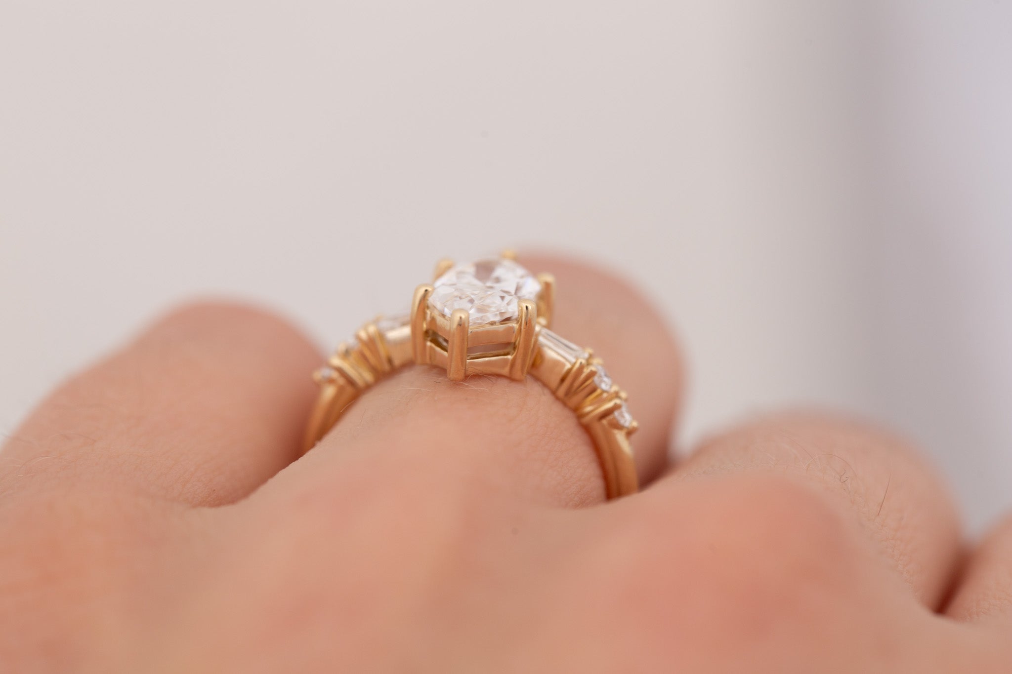 Liesel Ring | Lab Duchess Cut Diamond + Lab Diamond Baguette Accent Engagement Ring 1.53 ct | 14k Recycled Gold | One of a Kind