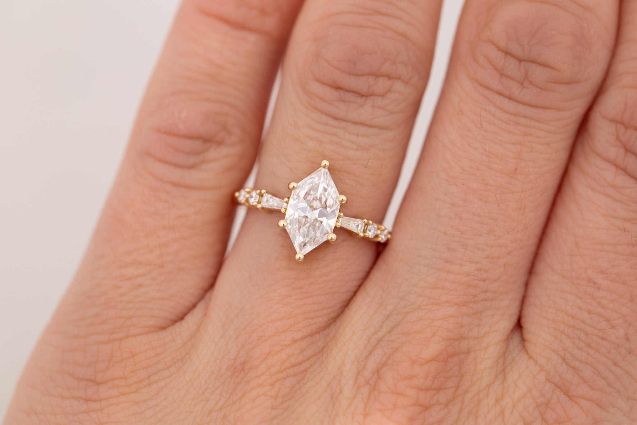 Liesel Ring | Lab Duchess Cut Diamond + Lab Diamond Baguette Accent Engagement Ring 1.53 ct | 14k Recycled Gold | One of a Kind
