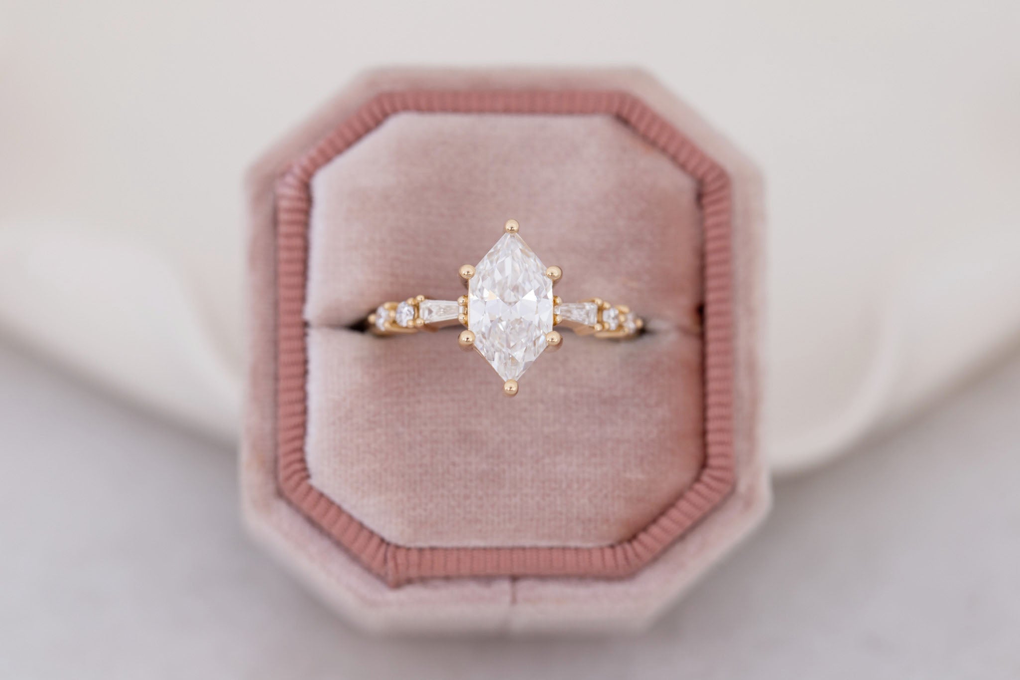 Liesel Ring | Lab Duchess Cut Diamond + Lab Diamond Baguette Accent Engagement Ring 1.53 ct | 14k Recycled Gold | One of a Kind