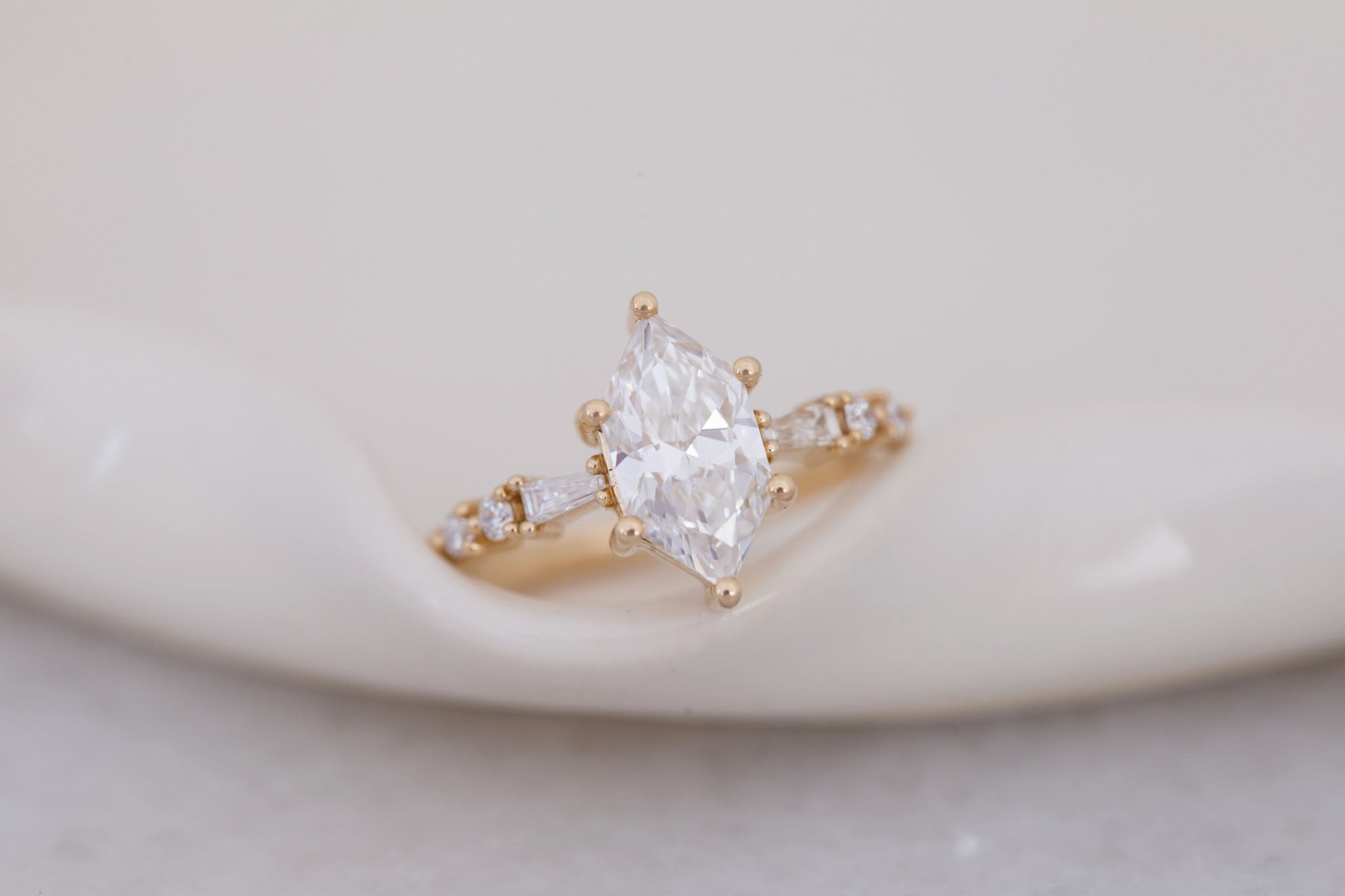 Liesel Ring | Lab Duchess Cut Diamond + Lab Diamond Baguette Accent Engagement Ring 1.53 ct | 14k Recycled Gold | One of a Kind