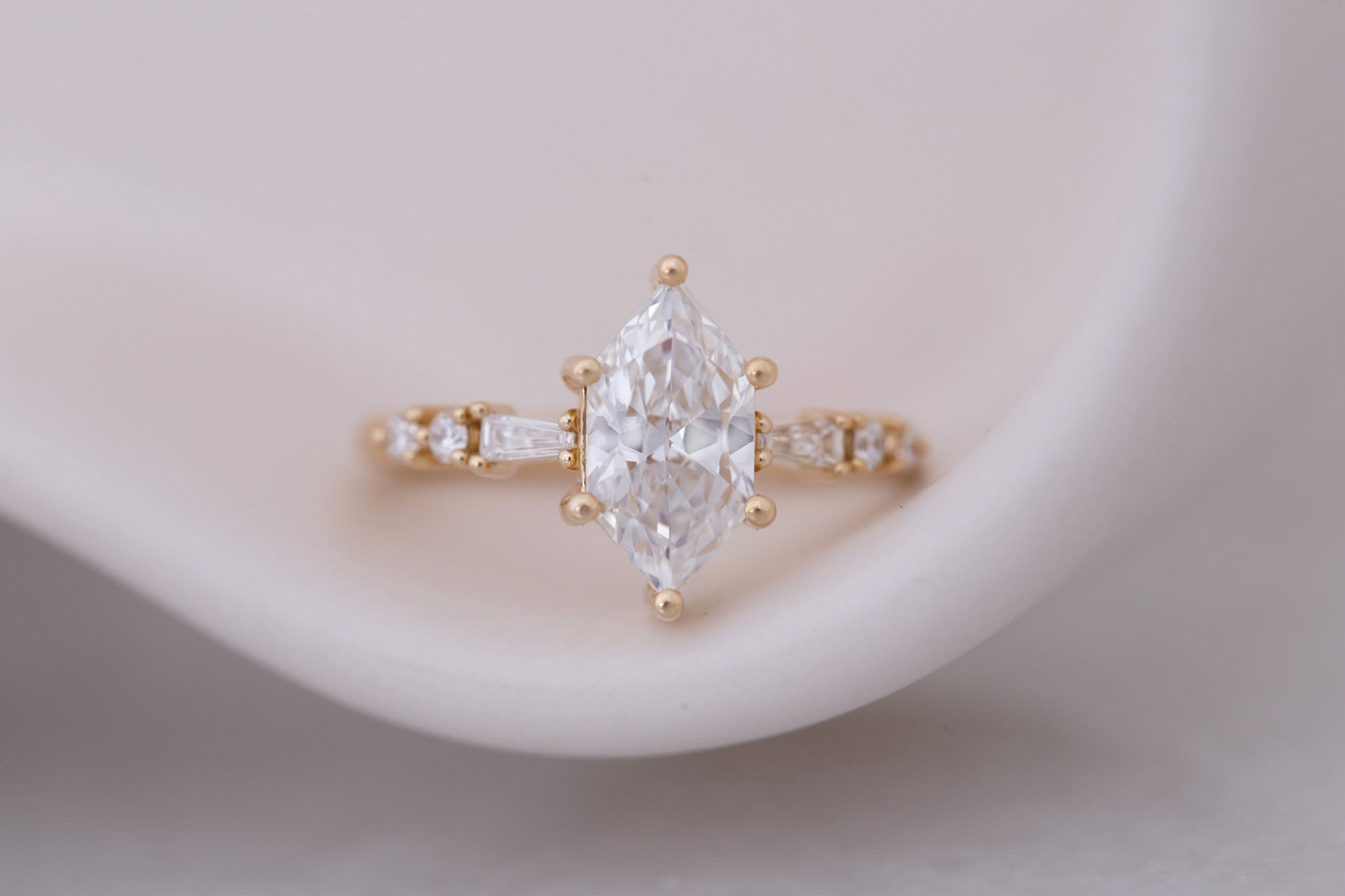 Liesel Ring | Lab Duchess Cut Diamond + Lab Diamond Baguette Accent Engagement Ring 1.53 ct | 14k Recycled Gold | One of a Kind