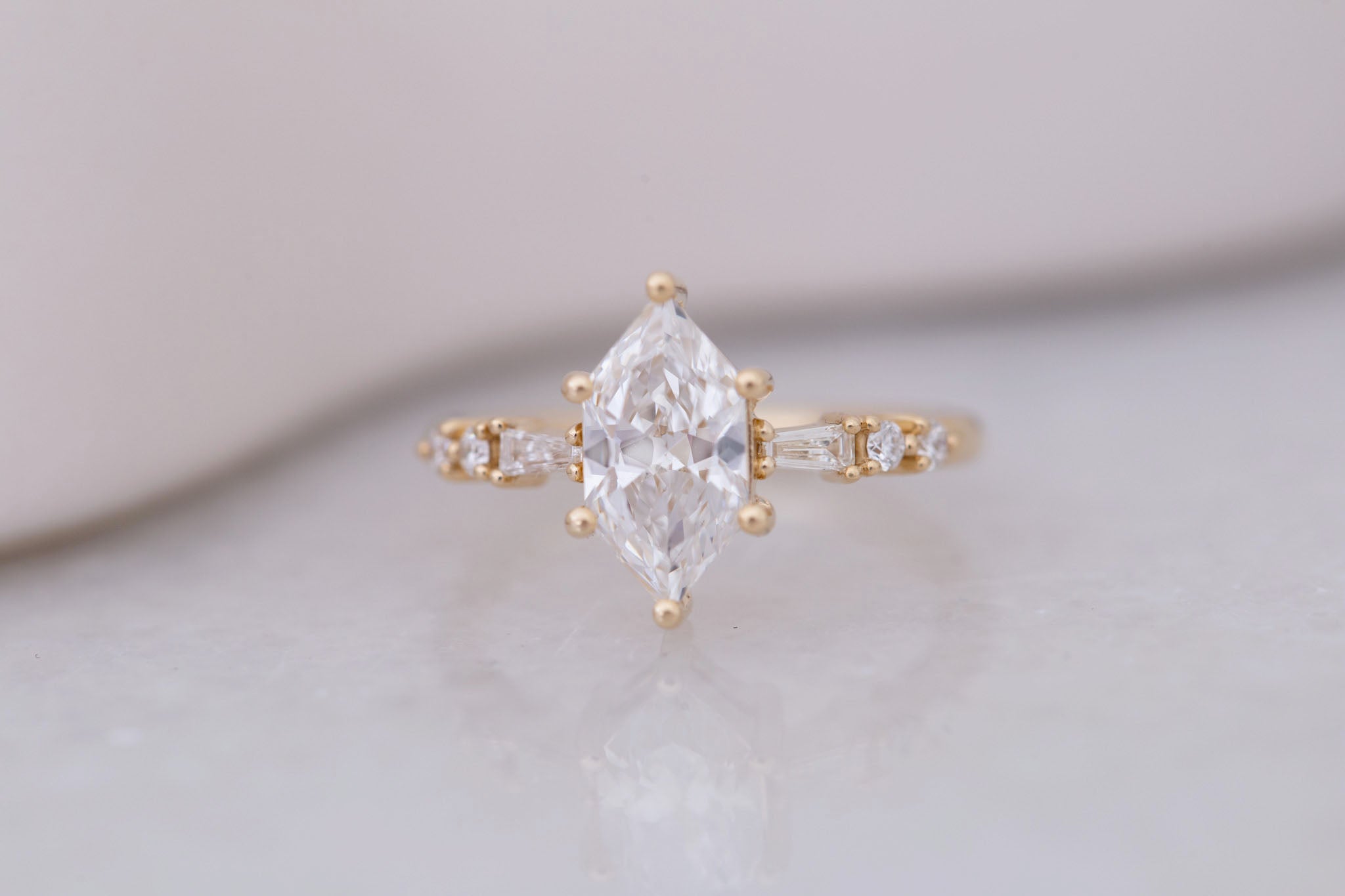Liesel Ring | Lab Duchess Cut Diamond + Lab Diamond Baguette Accent Engagement Ring 1.53 ct | 14k Recycled Gold | One of a Kind