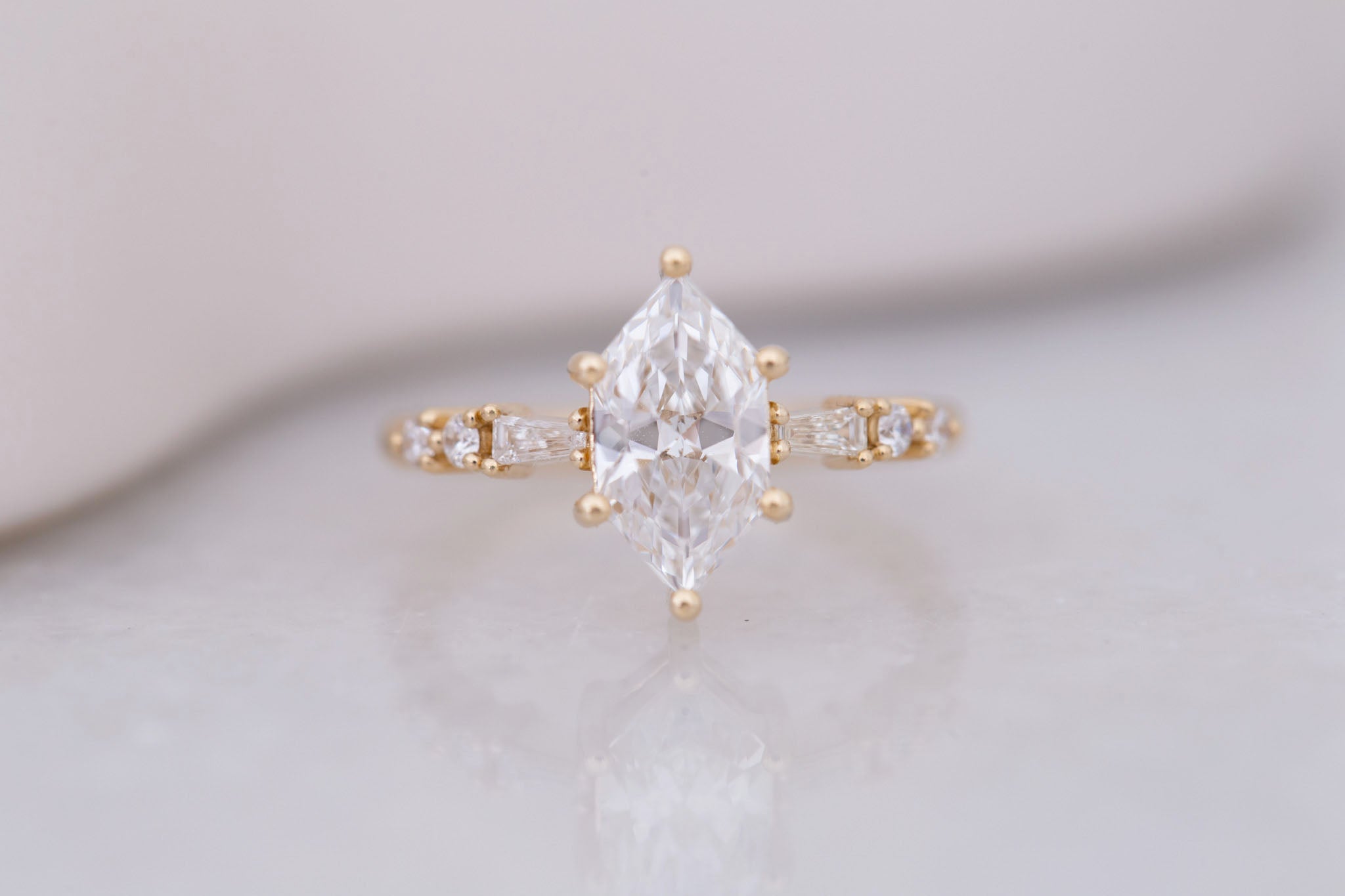 Liesel Ring | Lab Duchess Cut Diamond + Lab Diamond Baguette Accent Engagement Ring 1.53 ct | 14k Recycled Gold | One of a Kind