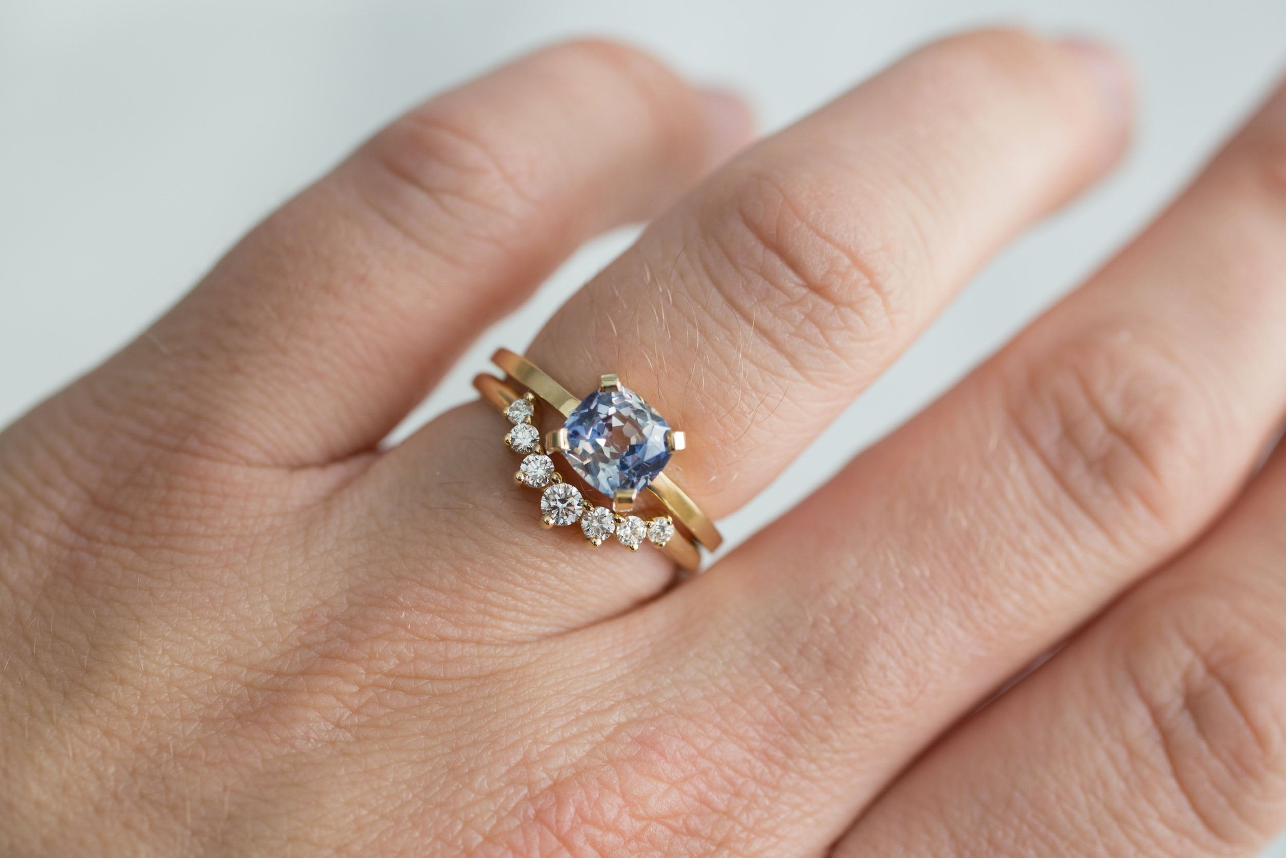 Farley Ring | Bicolor Blue White Cushion Cut Engagement Ring 1.54 ct | 14k Recycled Gold | One of a Kind
