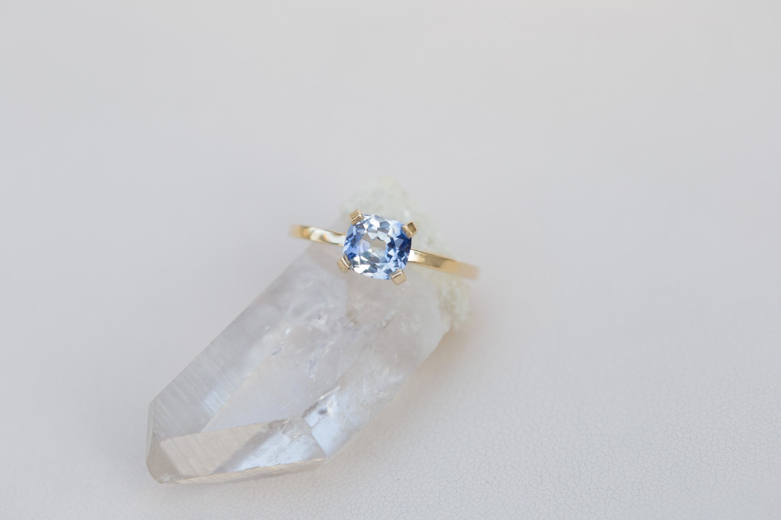 Farley Ring | Bicolor Blue White Cushion Cut Engagement Ring 1.54 ct | 14k Recycled Gold | One of a Kind