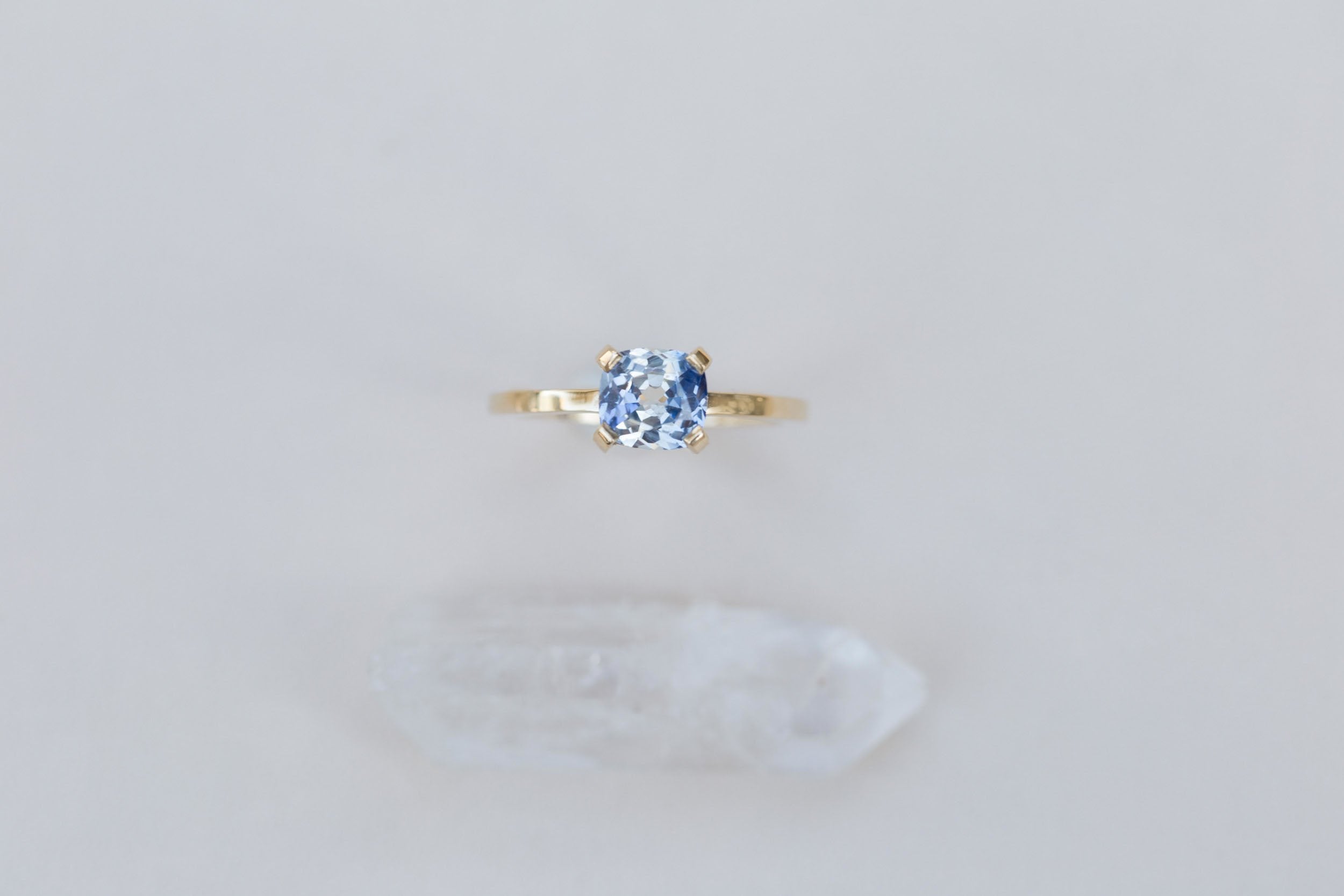 Farley Ring | Bicolor Blue White Cushion Cut Engagement Ring 1.54 ct | 14k Recycled Gold | One of a Kind