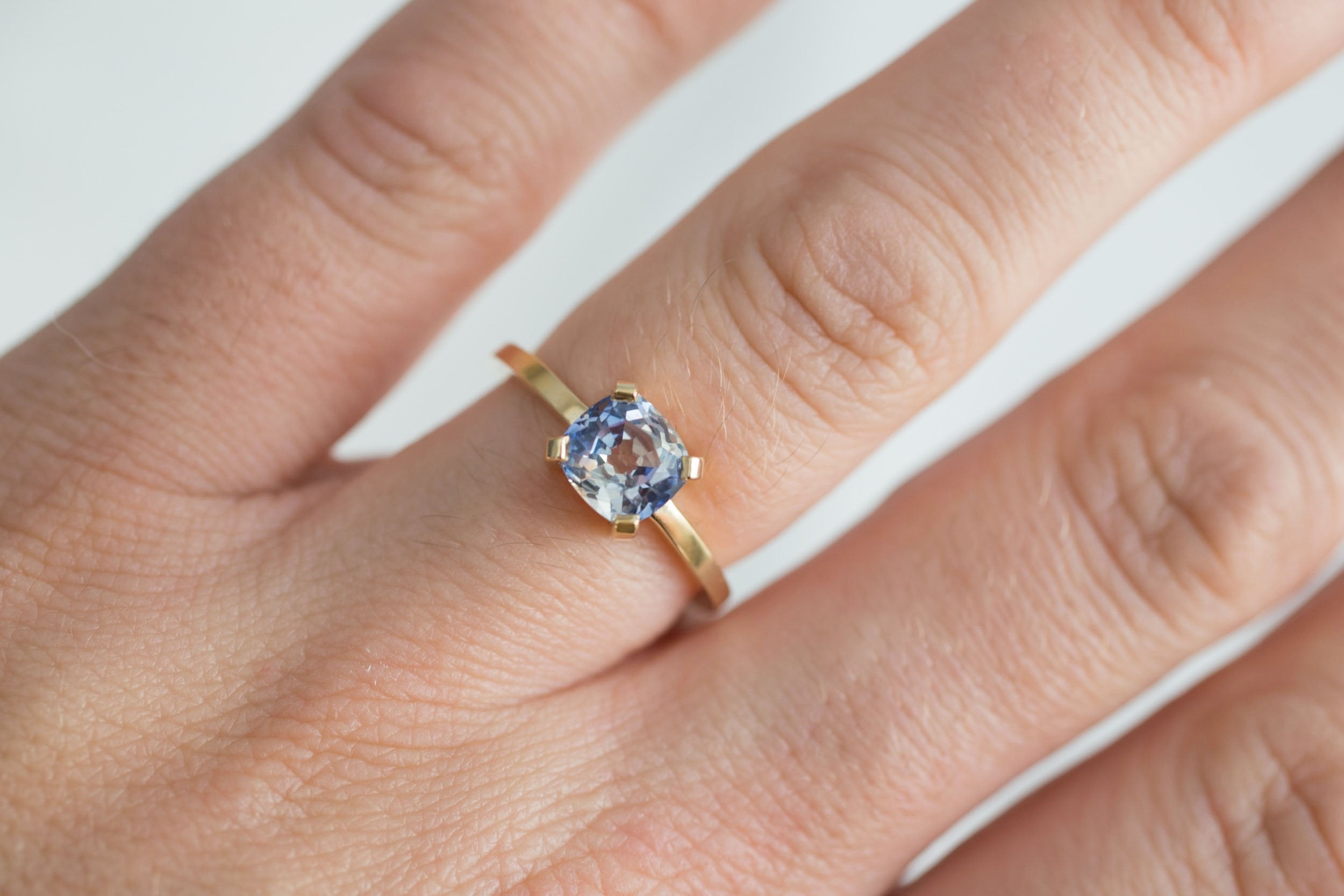 Farley Ring | Bicolor Blue White Cushion Cut Engagement Ring 1.54 ct | 14k Recycled Gold | One of a Kind