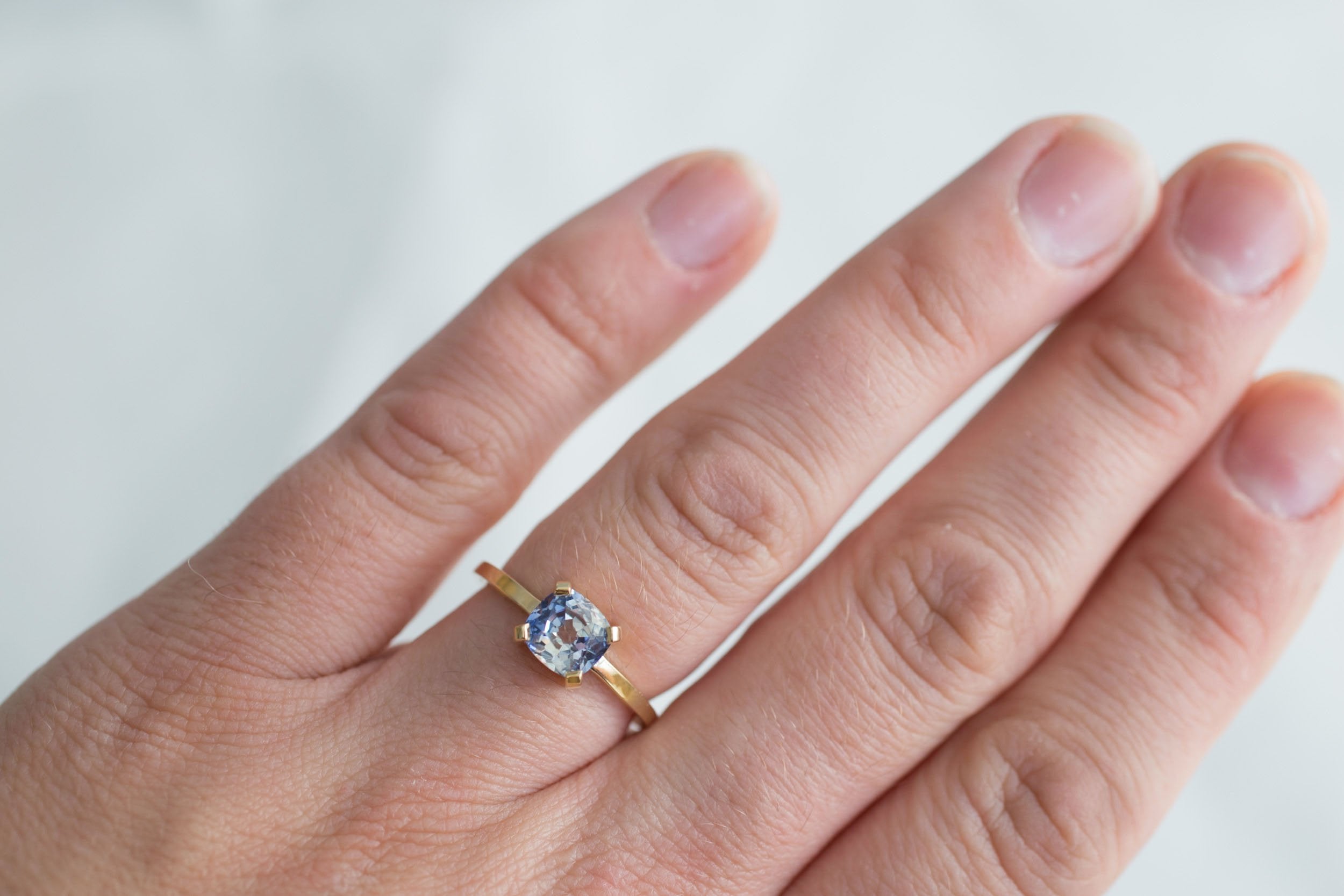Farley Ring | Bicolor Blue White Cushion Cut Engagement Ring 1.54 ct | 14k Recycled Gold | One of a Kind