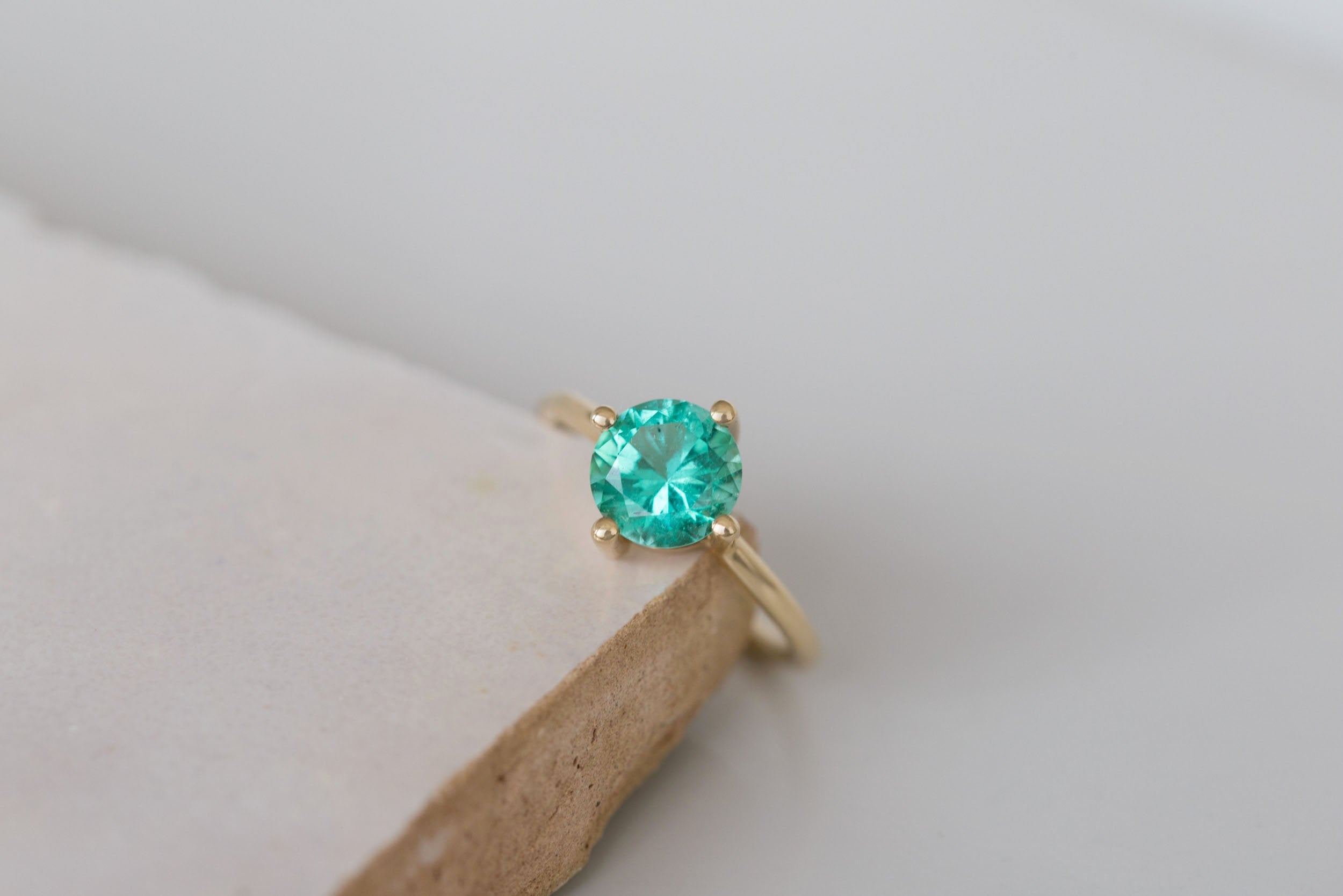 Leta Ring | Round Emerald Compass Set Solitaire Engagement Ring 1.54 ct | 14k Recycled Gold | One of a Kind