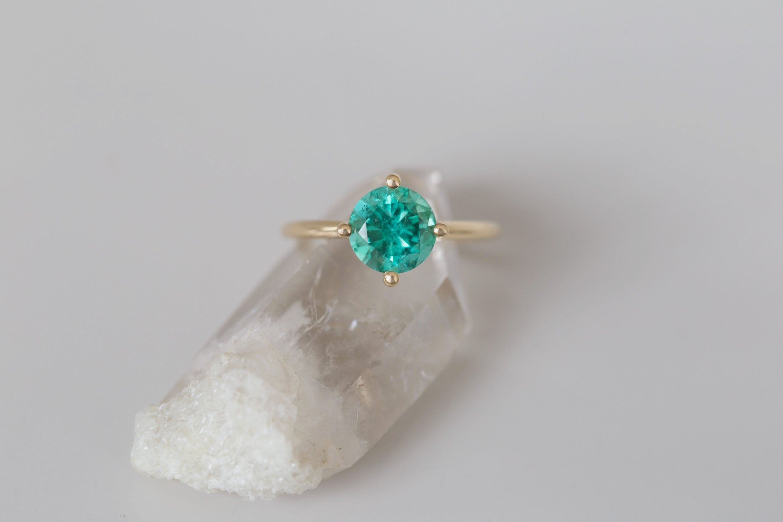 Leta Ring | Round Emerald Compass Set Solitaire Engagement Ring 1.54 ct | 14k Recycled Gold | One of a Kind