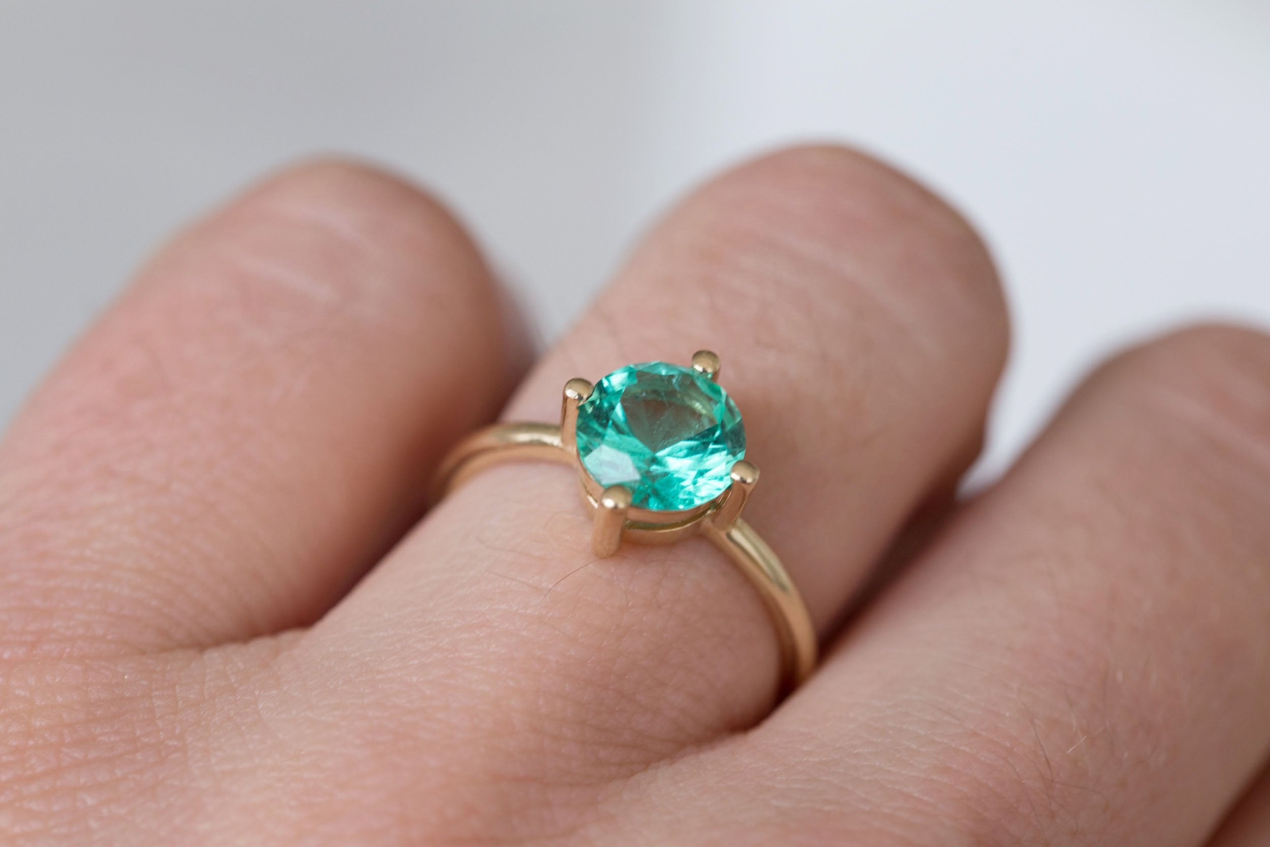 Leta Ring | Round Emerald Compass Set Solitaire Engagement Ring 1.54 ct | 14k Recycled Gold | One of a Kind