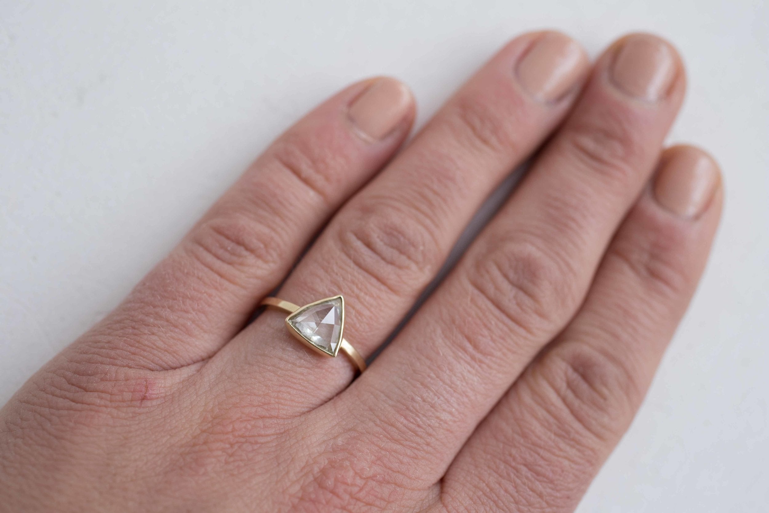 Avens Ring | Clear Rose Cut Trillion Diamond Ring | Triangle Engagement Ring | 14k Recycled Gold | One of a Kind