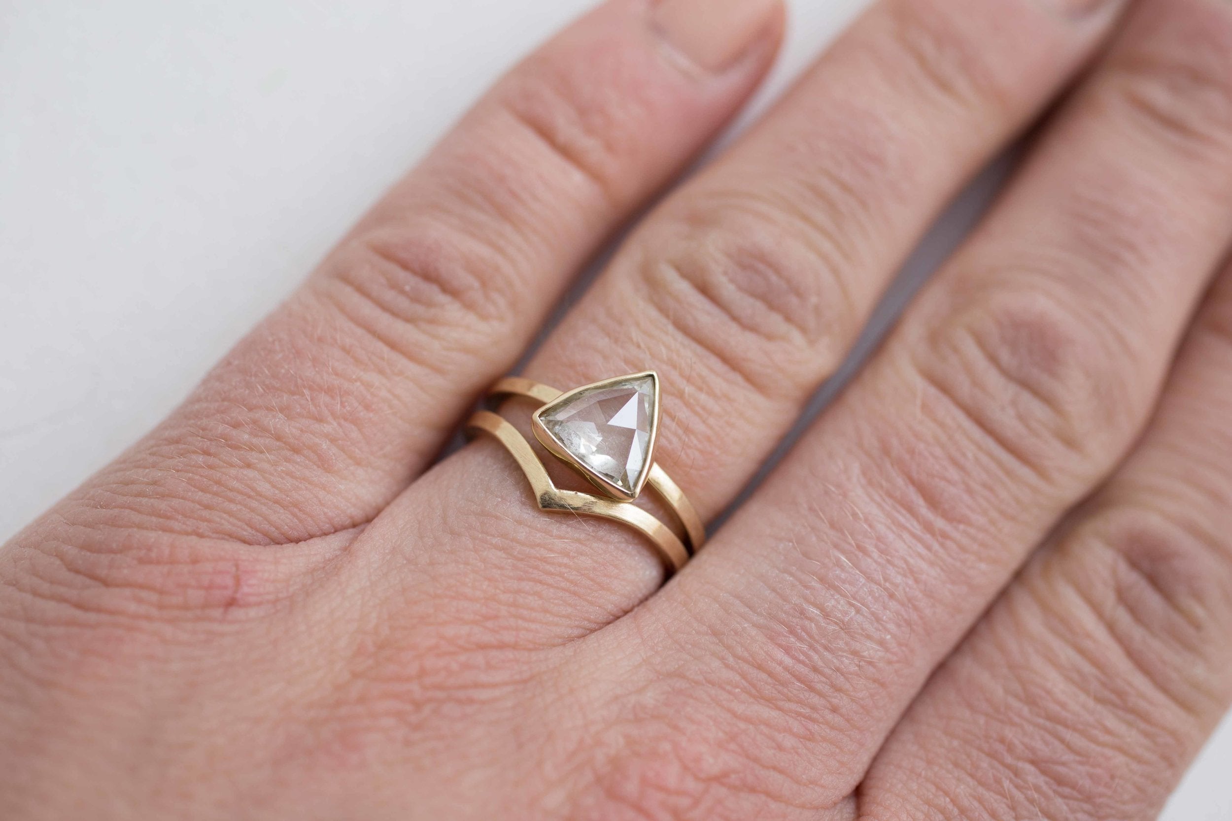 Avens Ring | Clear Rose Cut Trillion Diamond Ring | Triangle Engagement Ring | 14k Recycled Gold | One of a Kind