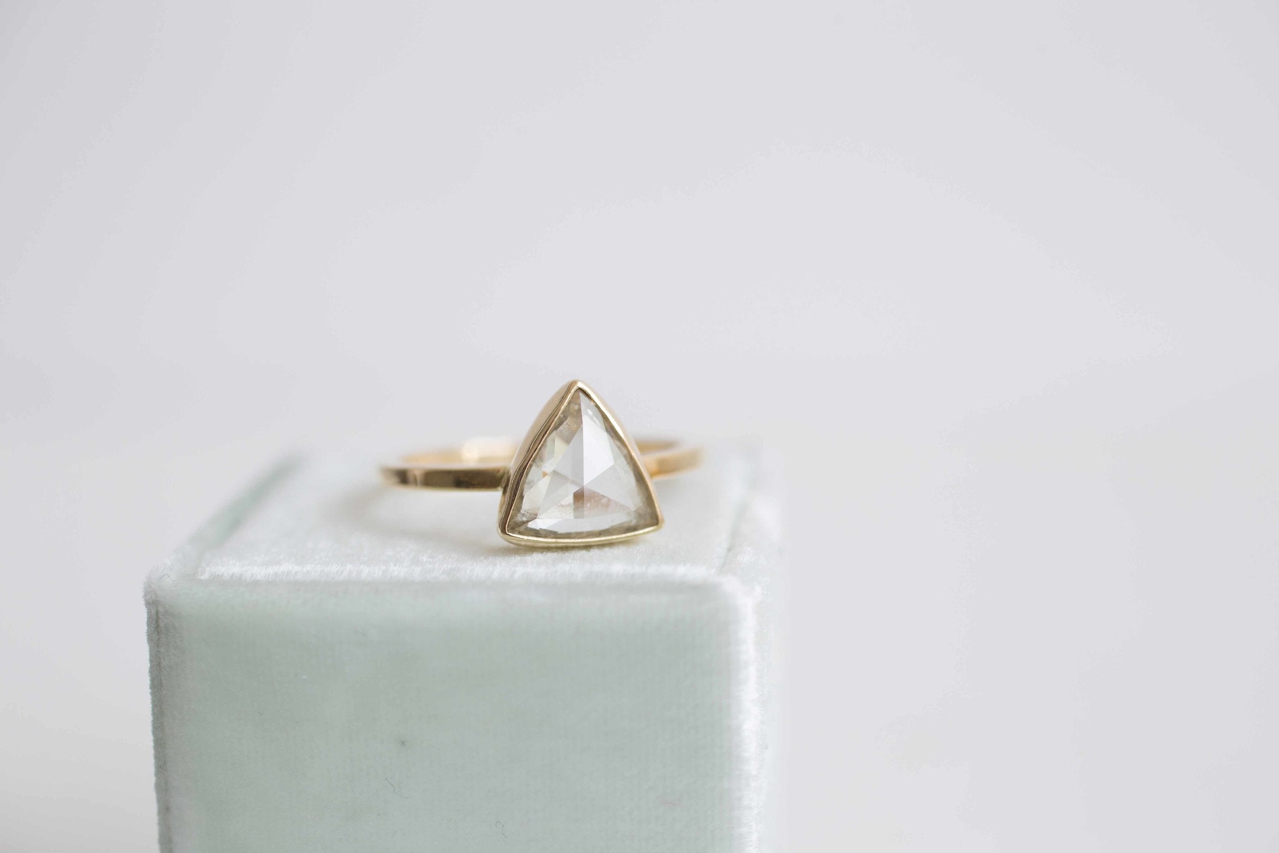 Avens Ring | Clear Rose Cut Trillion Diamond Ring | Triangle Engagement Ring | 14k Recycled Gold | One of a Kind
