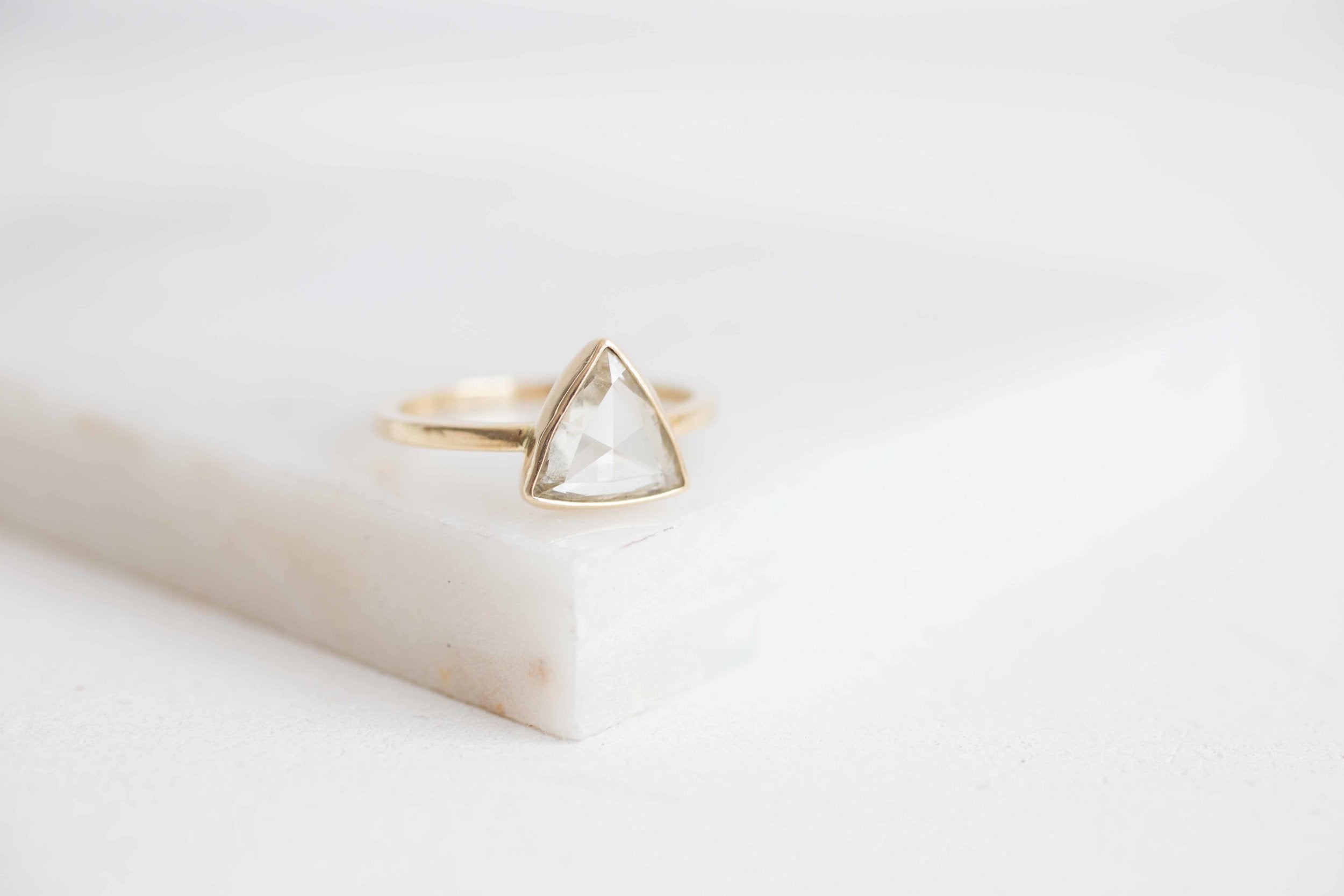 Avens Ring | Clear Rose Cut Trillion Diamond Ring | Triangle Engagement Ring | 14k Recycled Gold | One of a Kind