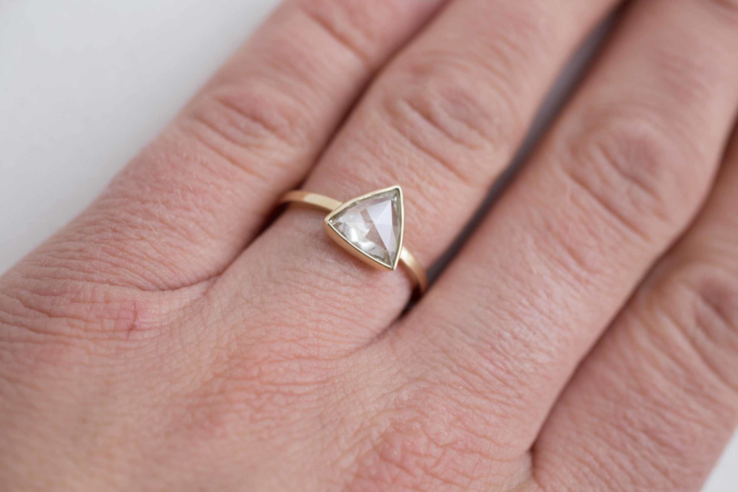 Avens Ring | Clear Rose Cut Trillion Diamond Ring | Triangle Engagement Ring | 14k Recycled Gold | One of a Kind