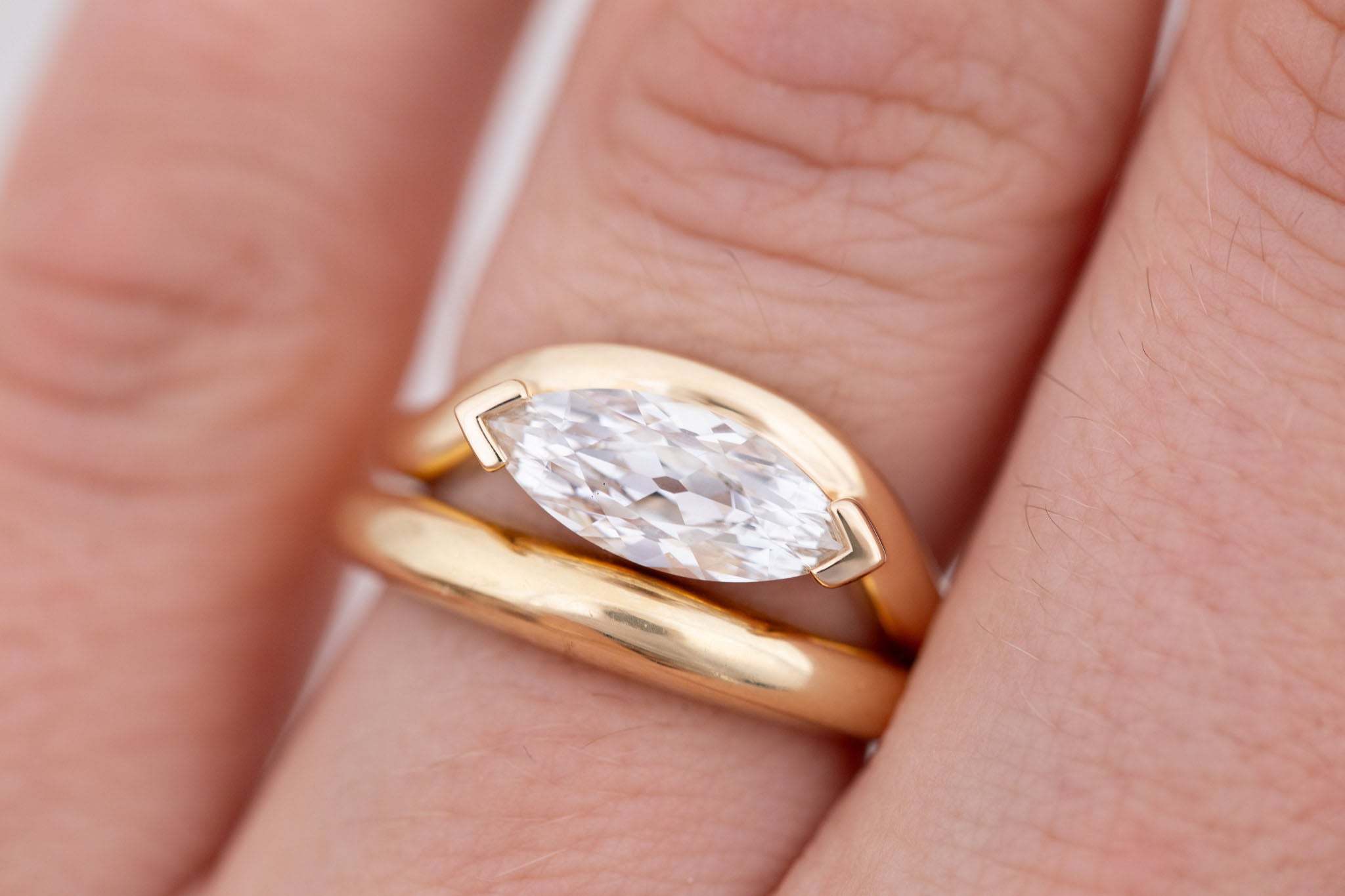 Rhodes Ring | Lab Marquise Diamond Solitaire + Curved Band Engagement Ring 1.53 ct | 14k Recycled Gold | One of a Kind