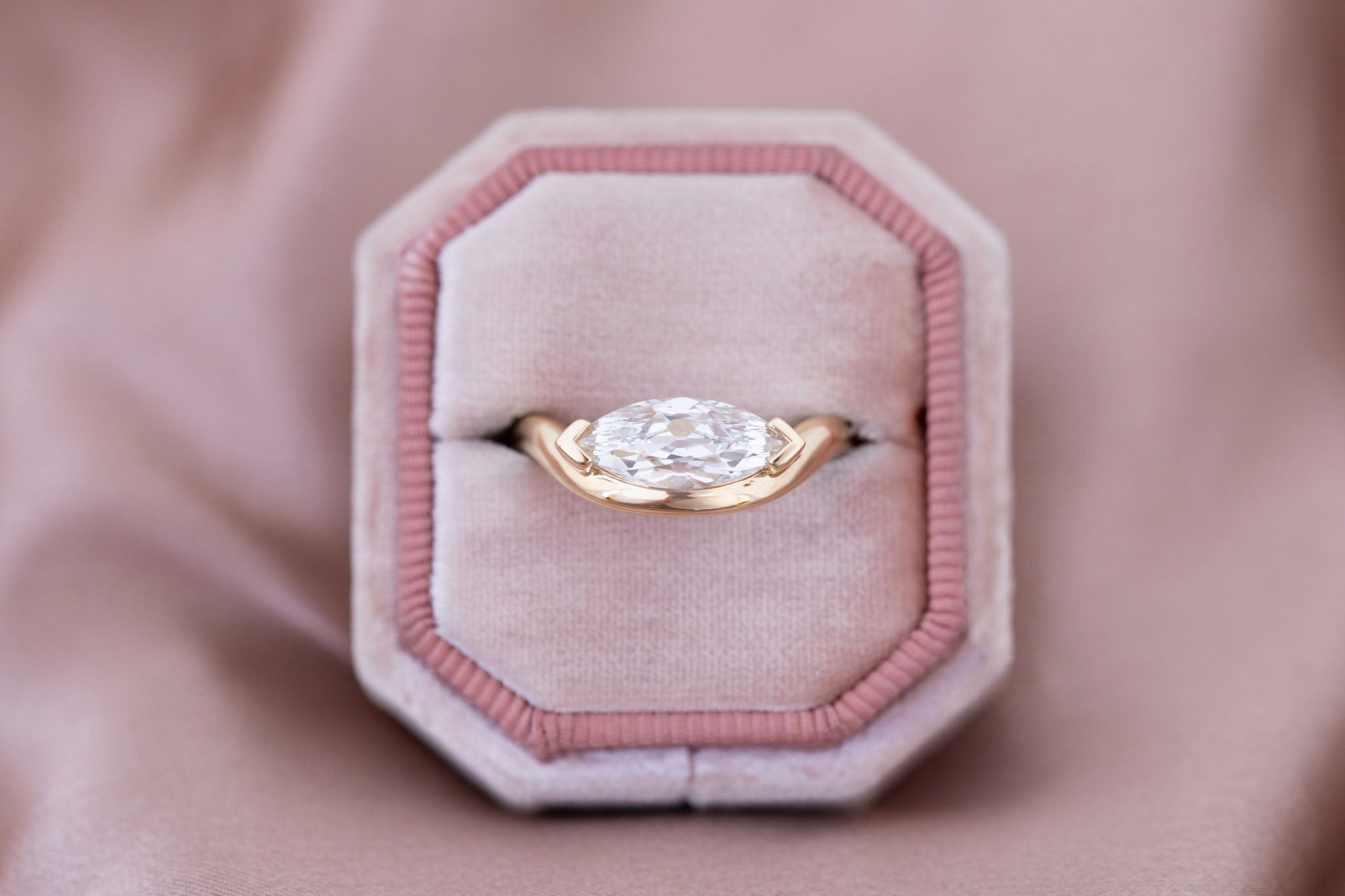 Rhodes Ring | Lab Marquise Diamond Solitaire + Curved Band Engagement Ring 1.53 ct | 14k Recycled Gold | One of a Kind