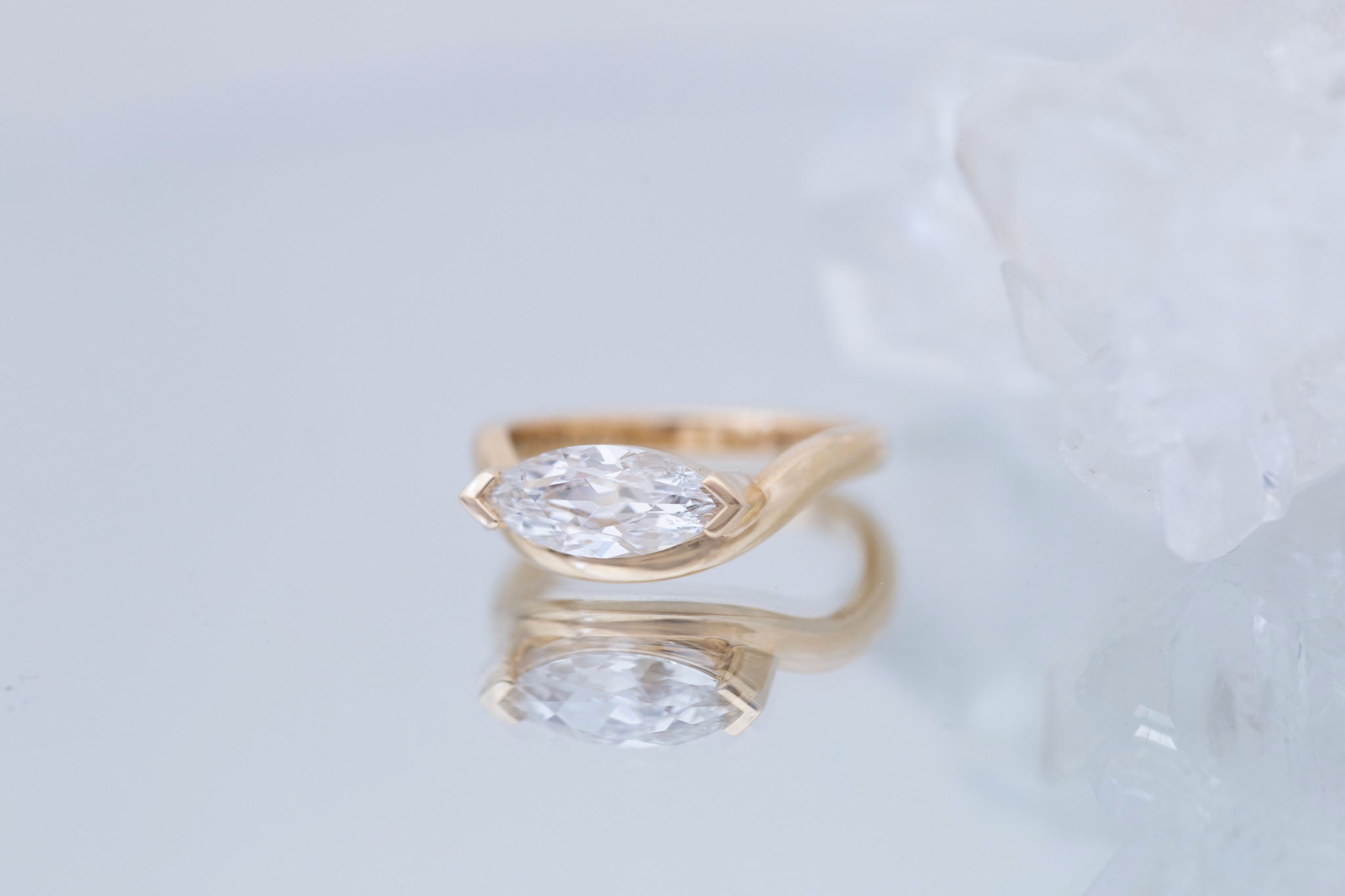 Rhodes Ring | Lab Marquise Diamond Solitaire + Curved Band Engagement Ring 1.53 ct | 14k Recycled Gold | One of a Kind
