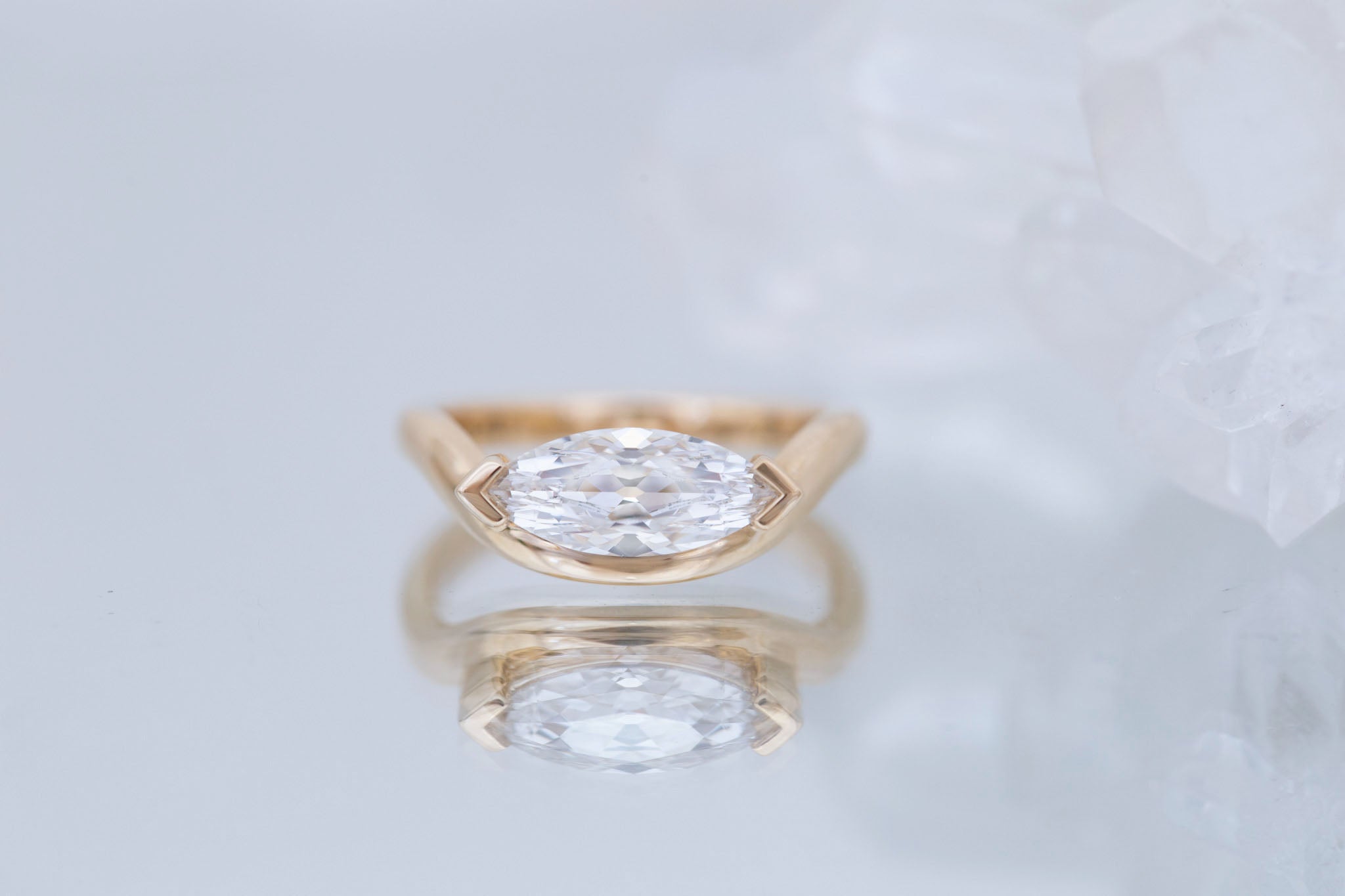 Rhodes Ring | Lab Marquise Diamond Solitaire + Curved Band Engagement Ring 1.53 ct | 14k Recycled Gold | One of a Kind