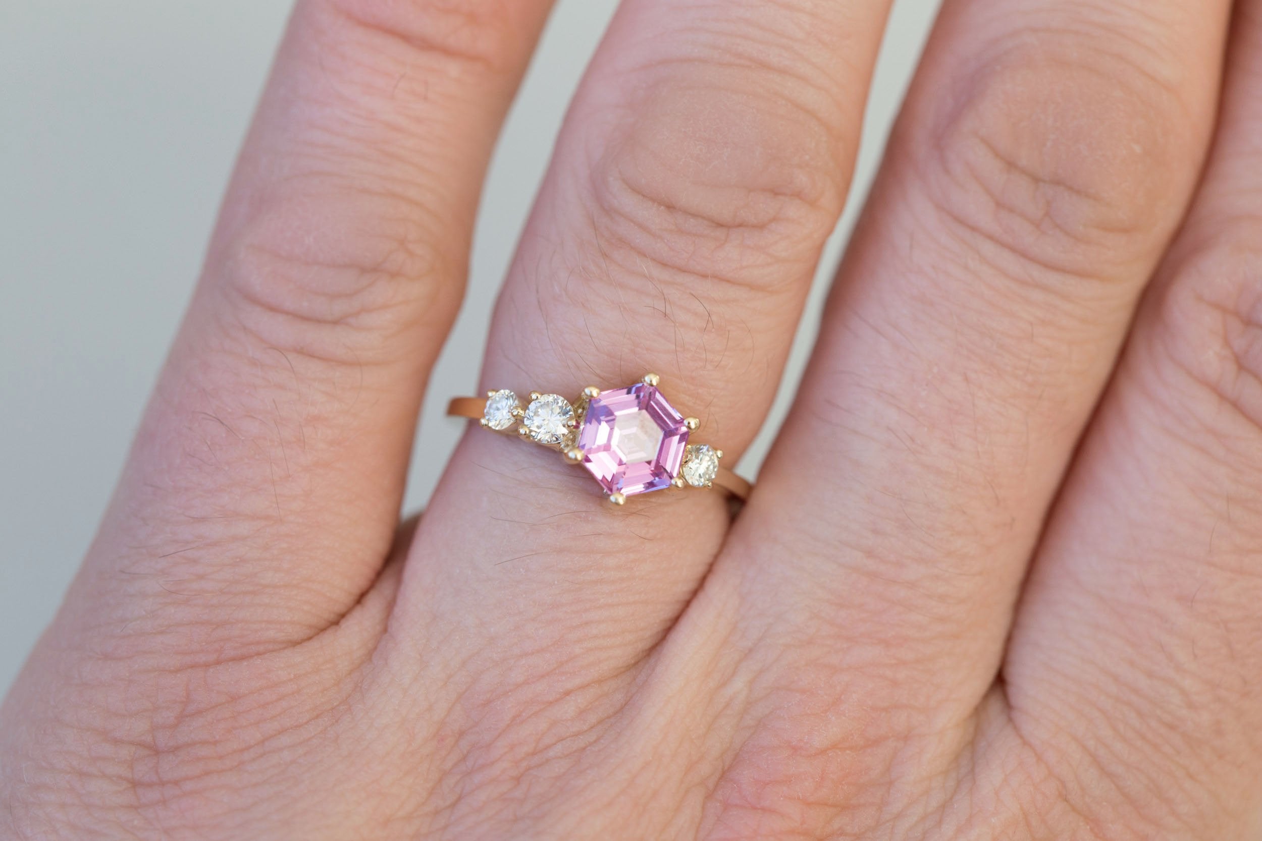 Cassia Ring | Magenta Step Cut Sapphire + Diamond Asymmetrical Engagement Ring 1.56 ct | 14k Recycled Gold | One of a Kind