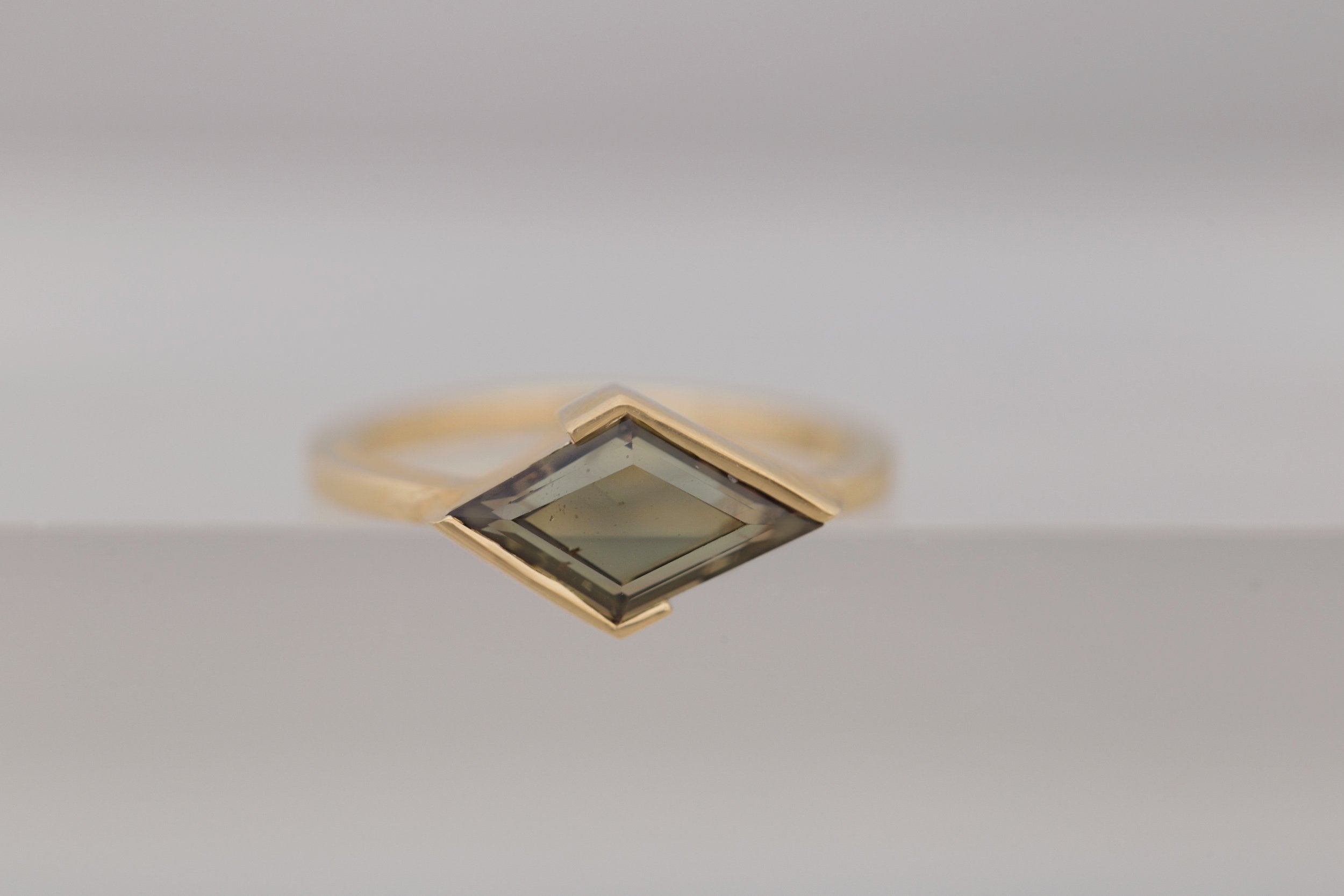 Varda Ring | Olive Rhombus Engagement Ring 1.56 ct | 14k Recycled Gold | One of a Kind
