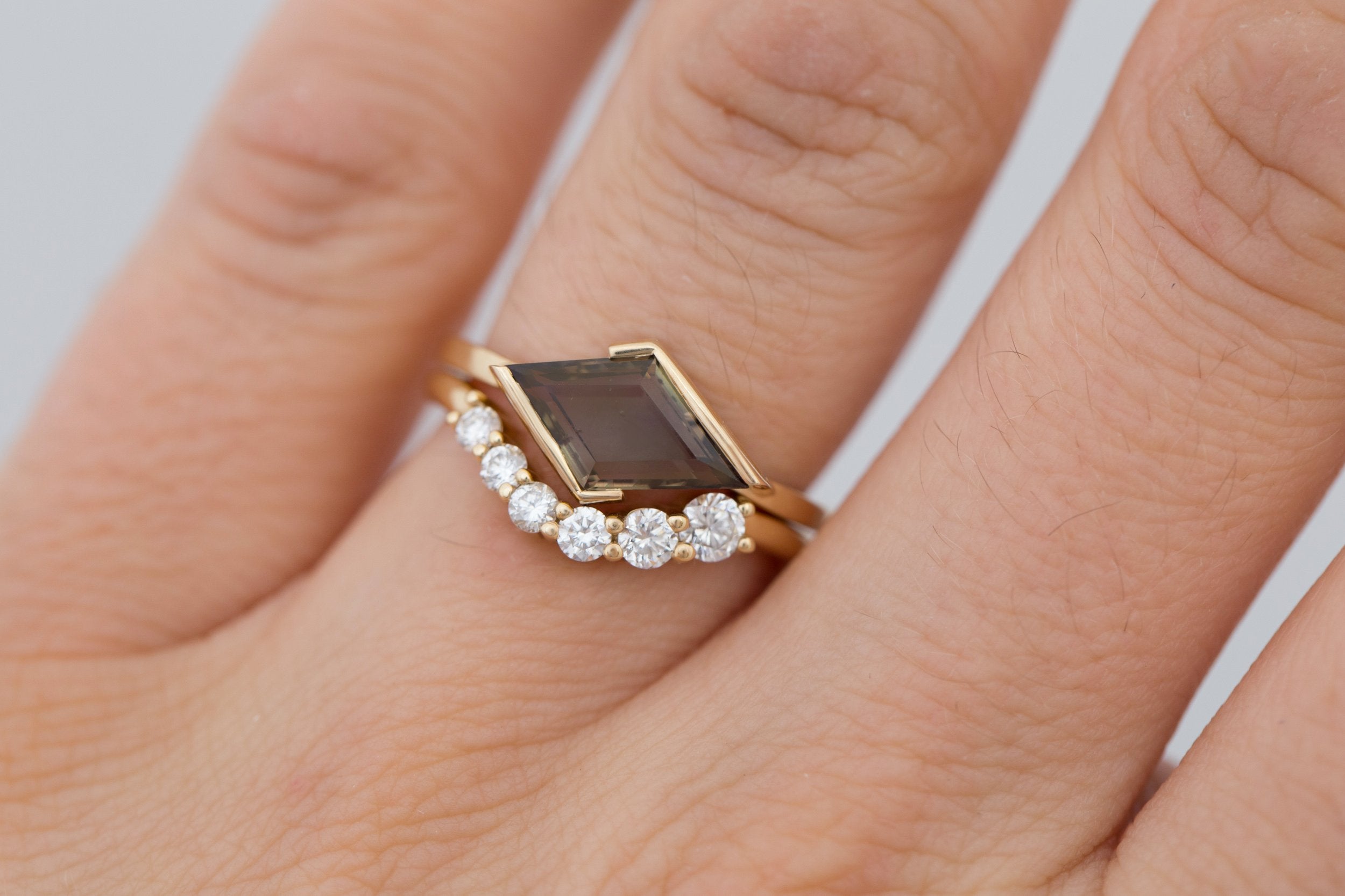 Varda Ring | Olive Rhombus Engagement Ring 1.56 ct | 14k Recycled Gold | One of a Kind