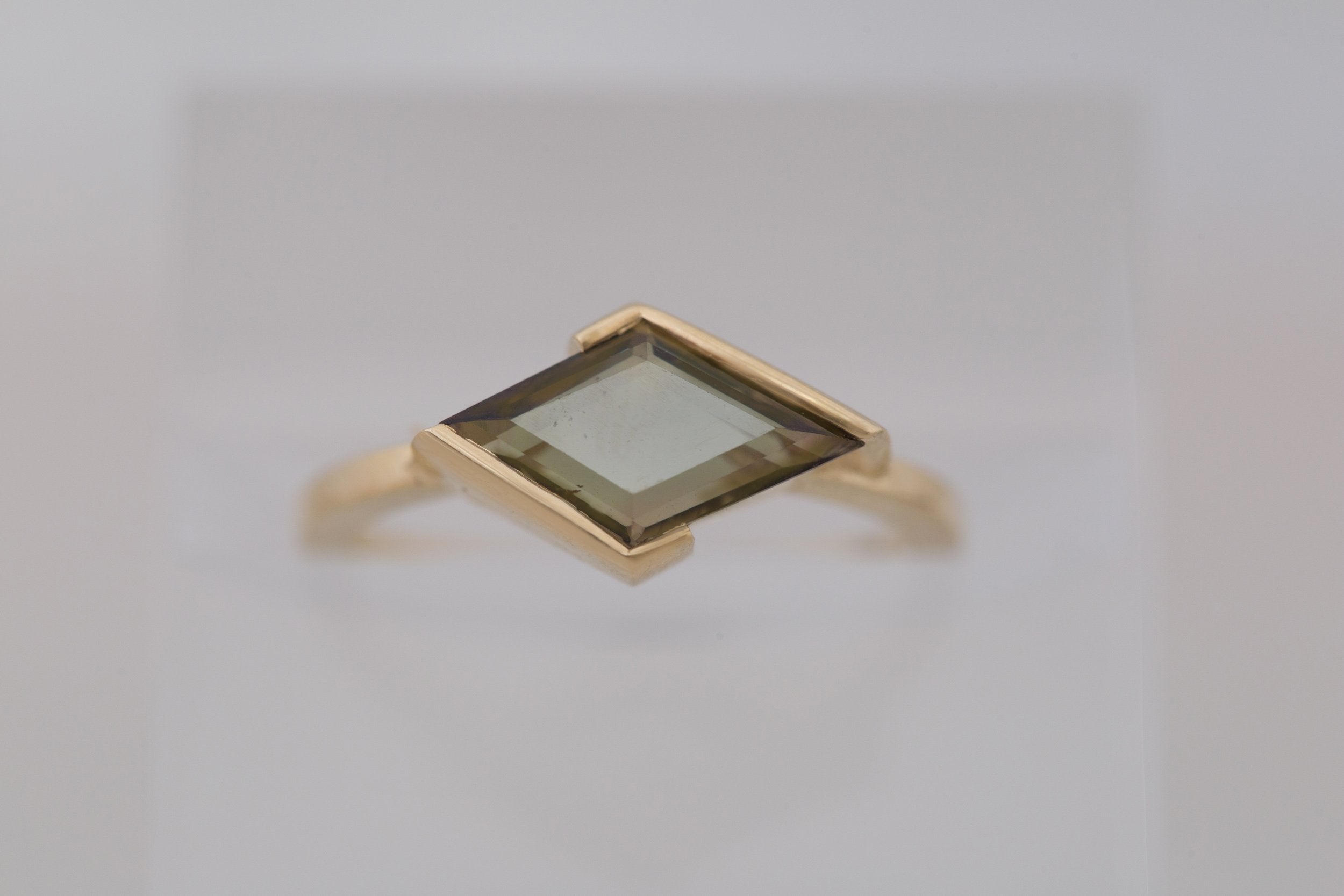 Varda Ring | Olive Rhombus Engagement Ring 1.56 ct | 14k Recycled Gold | One of a Kind