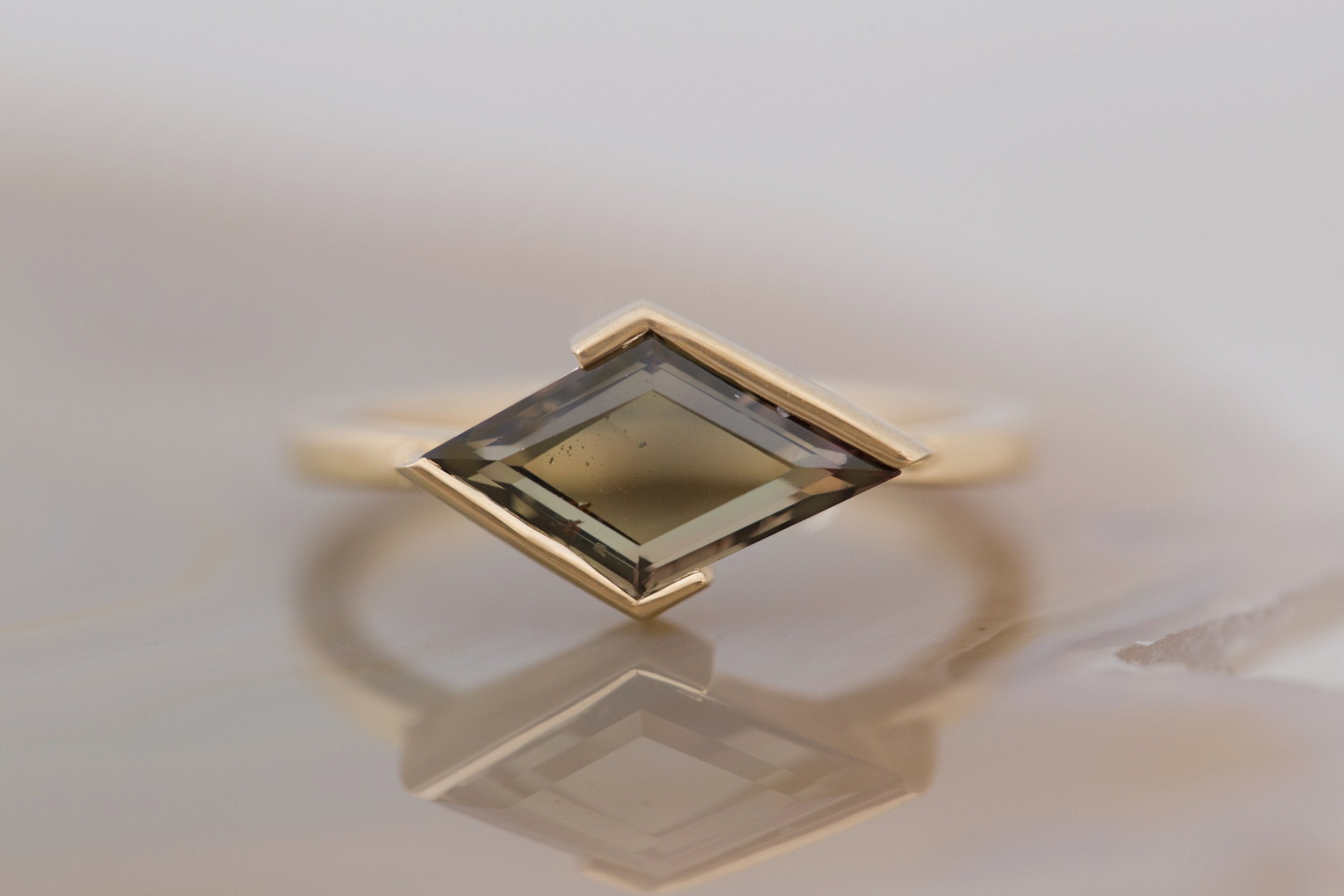 Varda Ring | Olive Rhombus Engagement Ring 1.56 ct | 14k Recycled Gold | One of a Kind