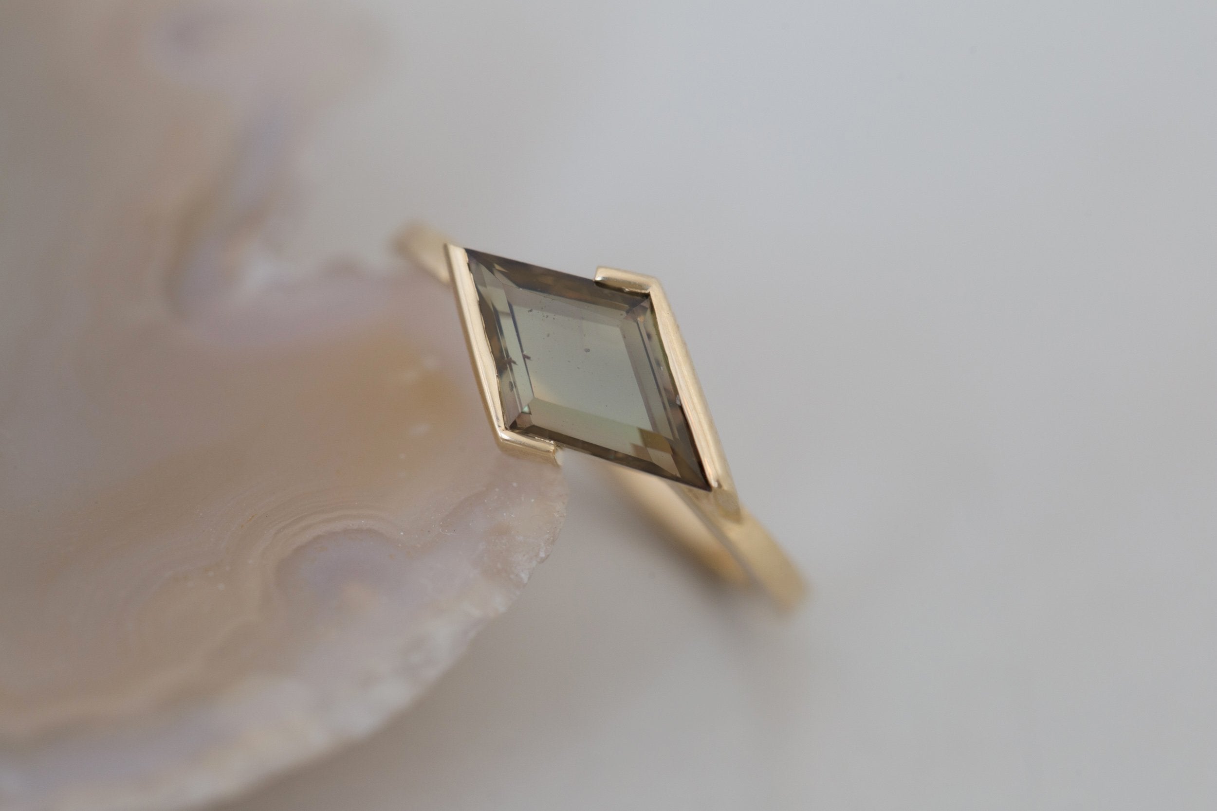 Varda Ring | Olive Rhombus Engagement Ring 1.56 ct | 14k Recycled Gold | One of a Kind