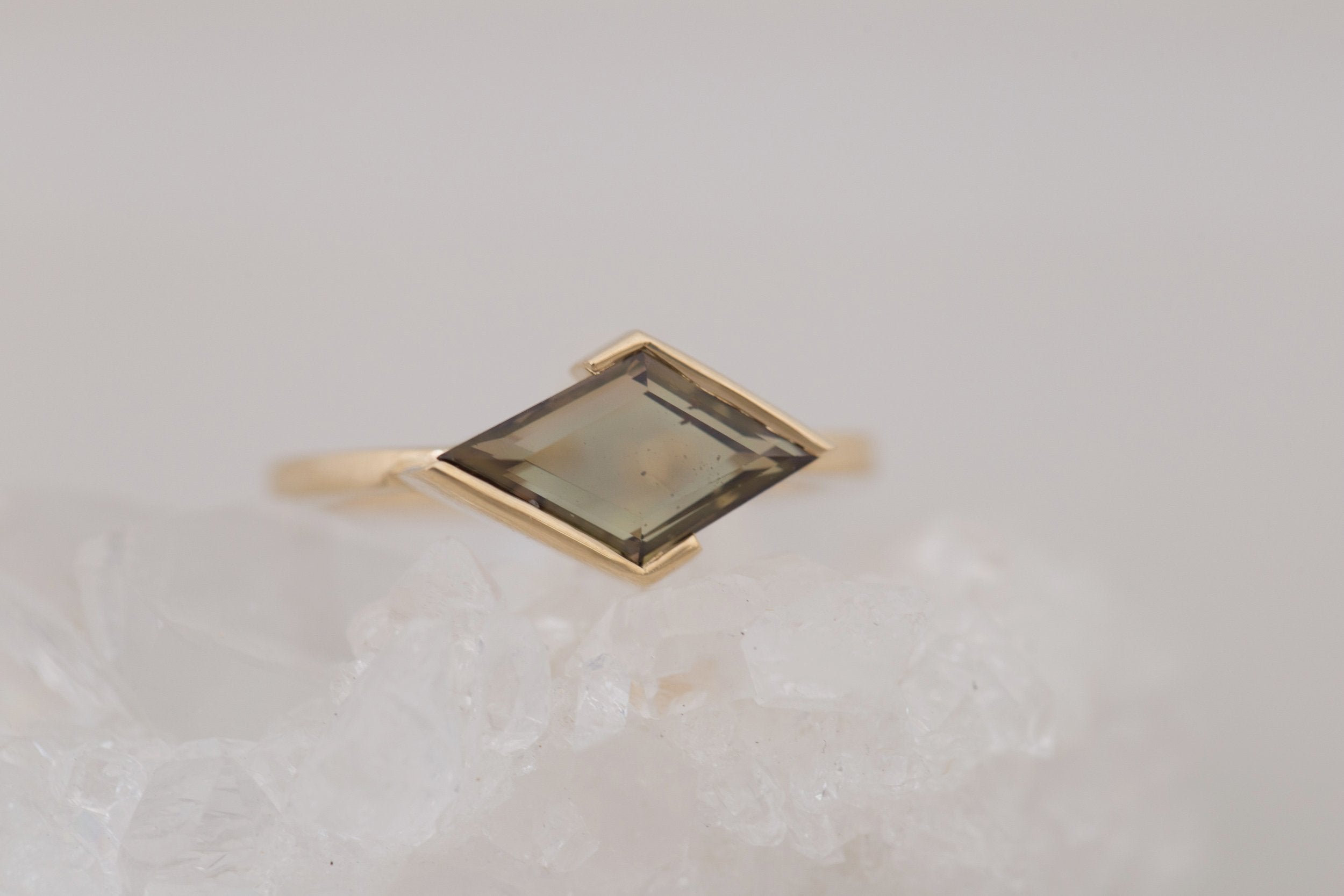 Varda Ring | Olive Rhombus Engagement Ring 1.56 ct | 14k Recycled Gold | One of a Kind