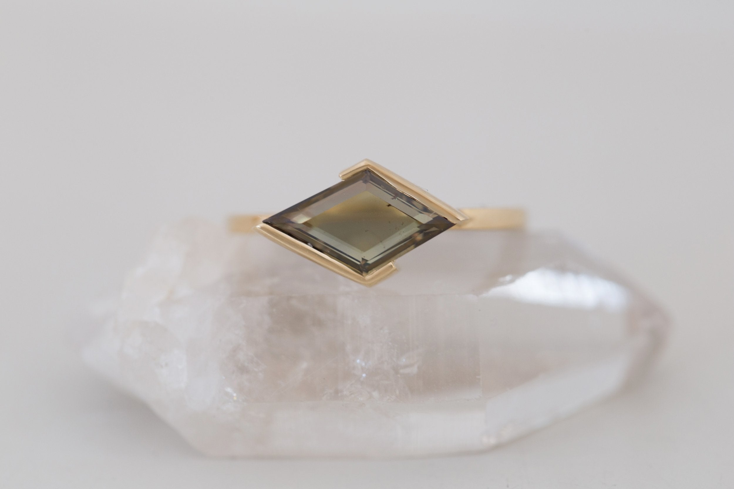 Varda Ring | Olive Rhombus Engagement Ring 1.56 ct | 14k Recycled Gold | One of a Kind