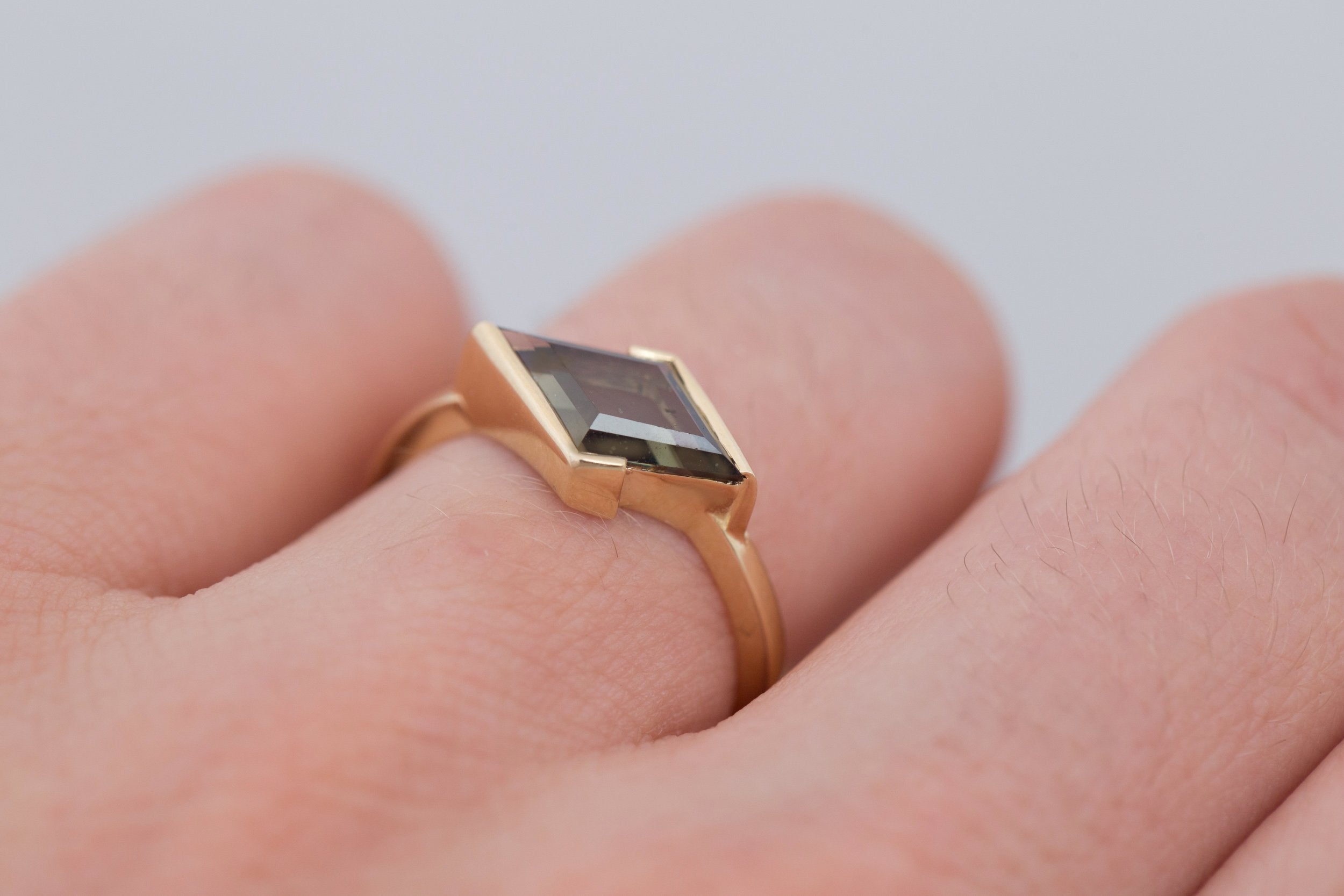 Varda Ring | Olive Rhombus Engagement Ring 1.56 ct | 14k Recycled Gold | One of a Kind