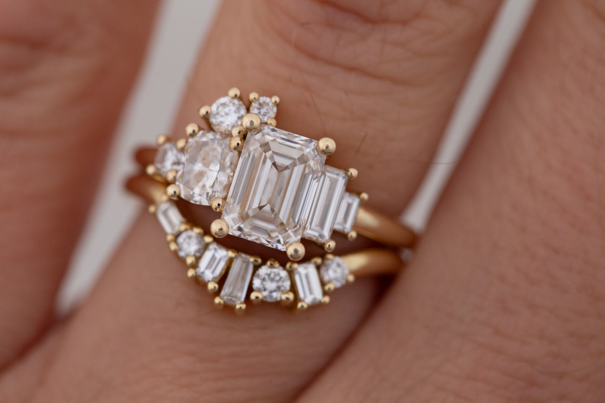 Rosalie Ring | Lab Radiant Diamond + Diamond Cluster Engagement Ring 1.56 ct | 14k Recycled Gold | One of a Kind