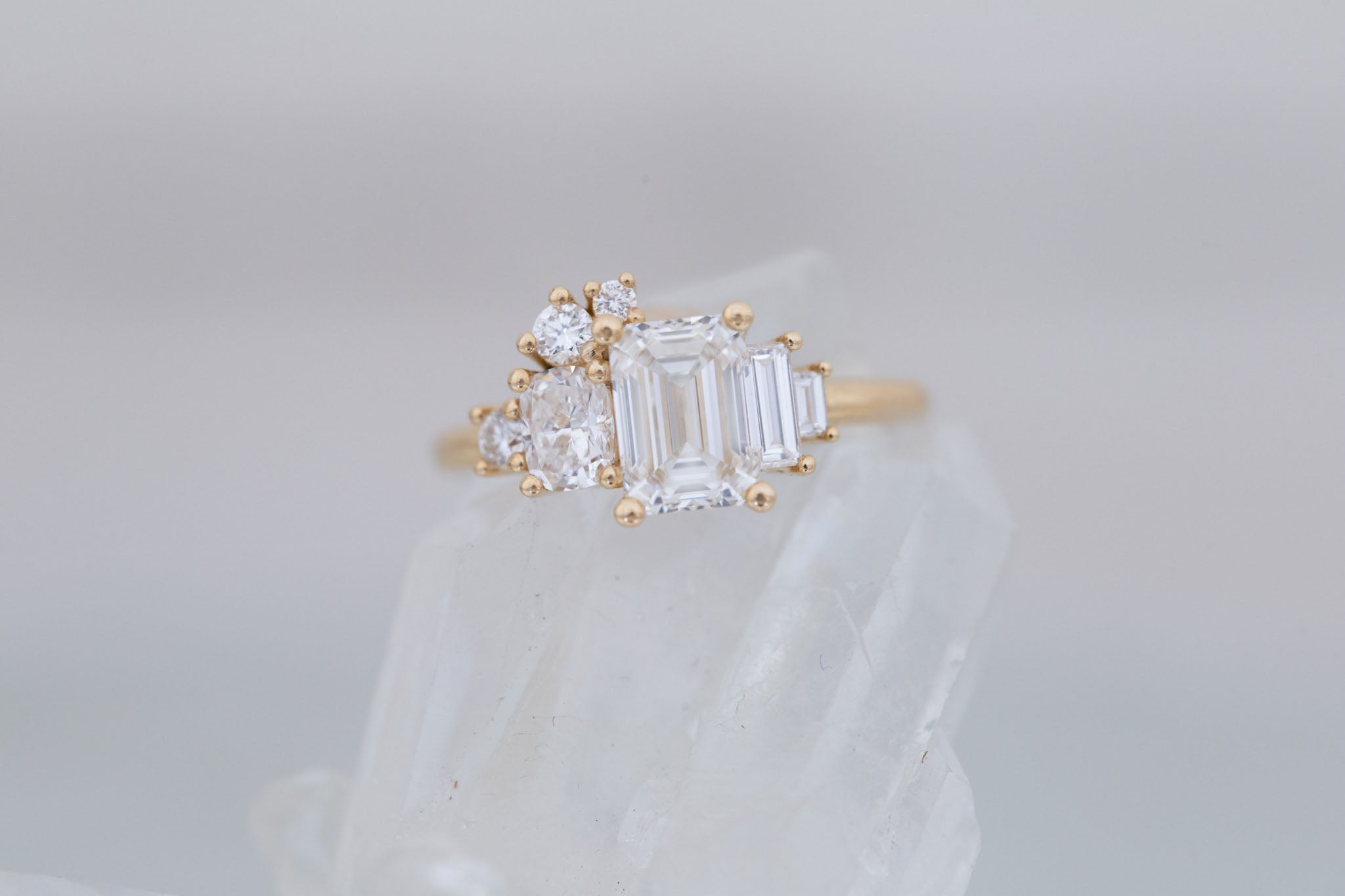 Rosalie Ring | Lab Radiant Diamond + Diamond Cluster Engagement Ring 1.56 ct | 14k Recycled Gold | One of a Kind