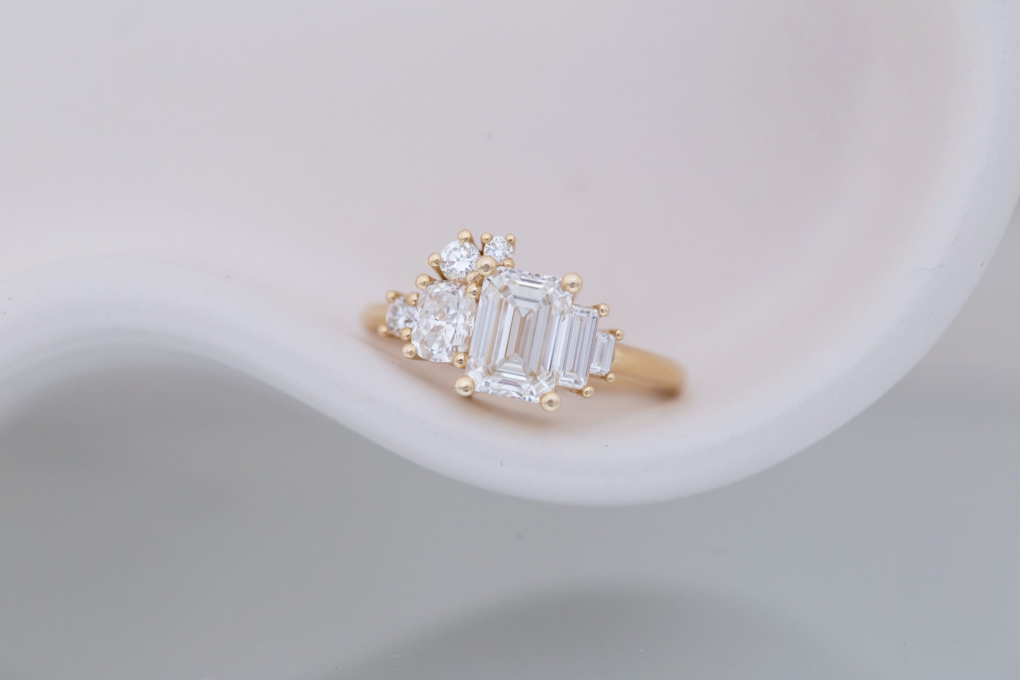 Rosalie Ring | Lab Radiant Diamond + Diamond Cluster Engagement Ring 1.56 ct | 14k Recycled Gold | One of a Kind