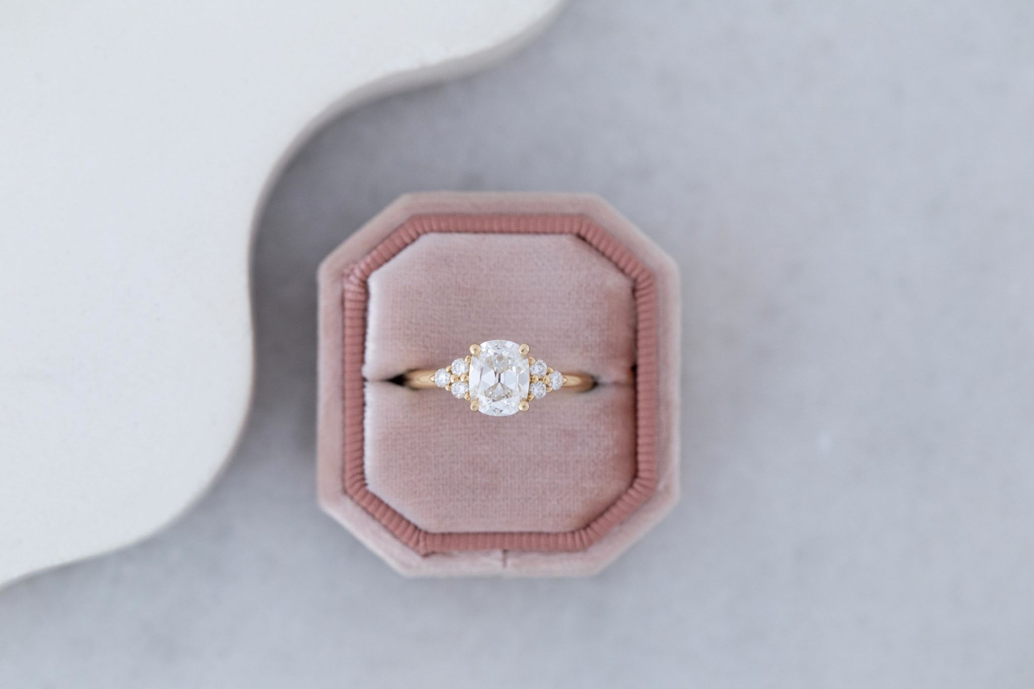Verona Ring | Lab Antique Cushion Cut Diamond + Round Diamond Accents Engagement Ring 1.57 ct | 14k Recycled Gold | One of a Kind